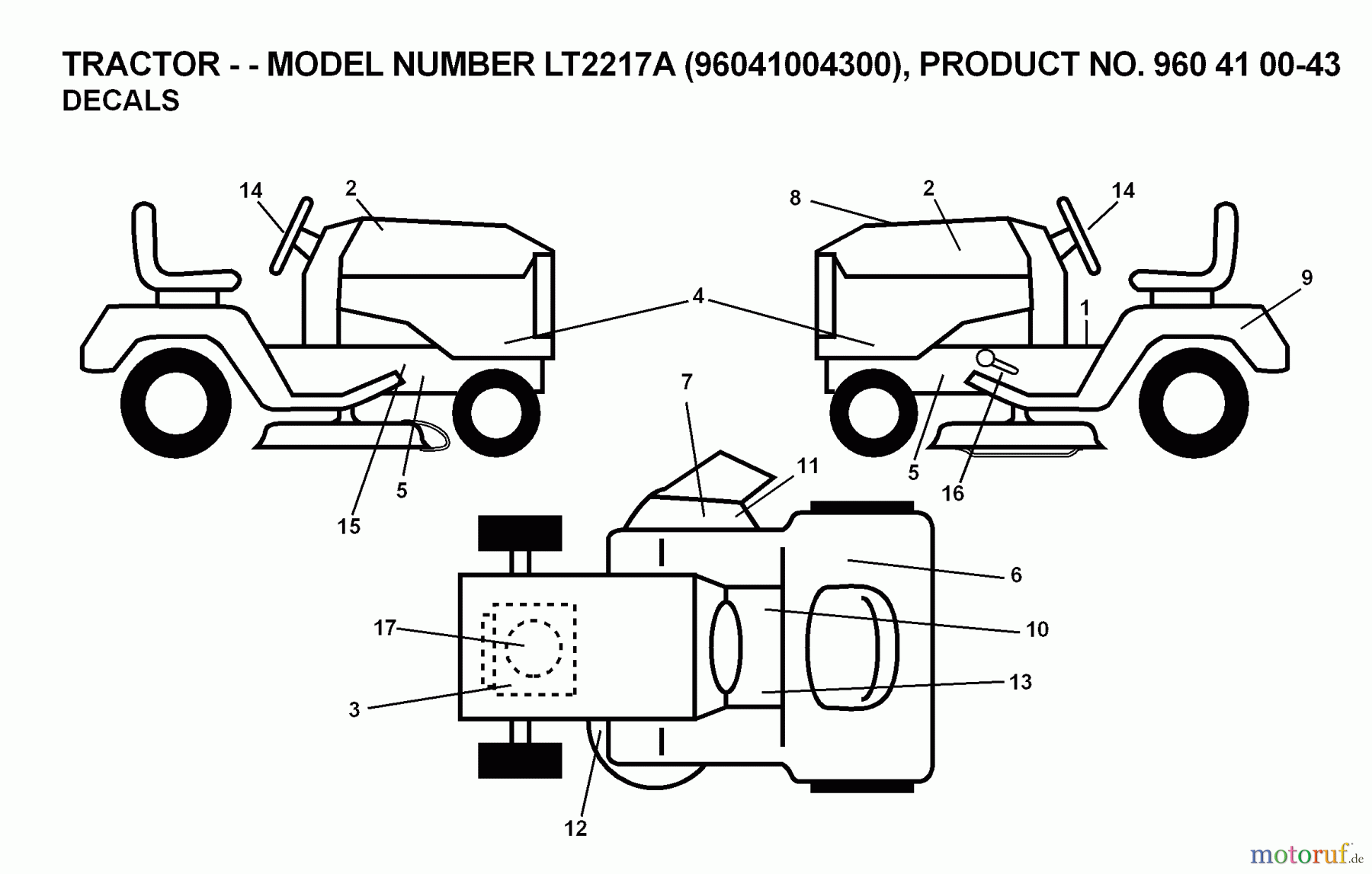  Jonsered Rasen  und Garten Traktoren LT2217 A (96041004300) - Jonsered Lawn & Garden Tractor (2007-04) DECALS