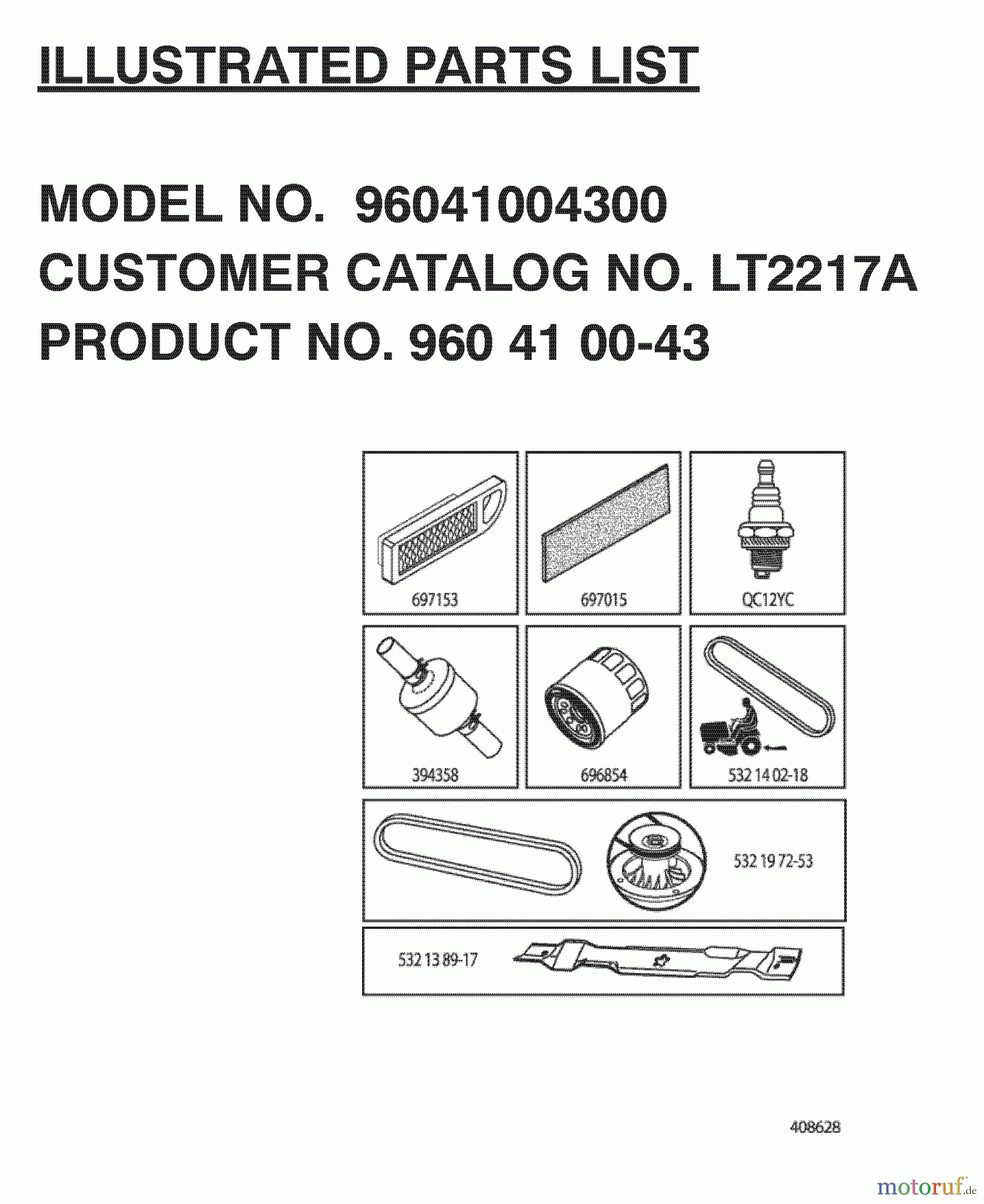 Jonsered Rasen und Garten Traktoren LT2217 A (96041004300) - Jonsered Lawn & Garden Tractor (2007-04) FREQUENTLY USED PARTS