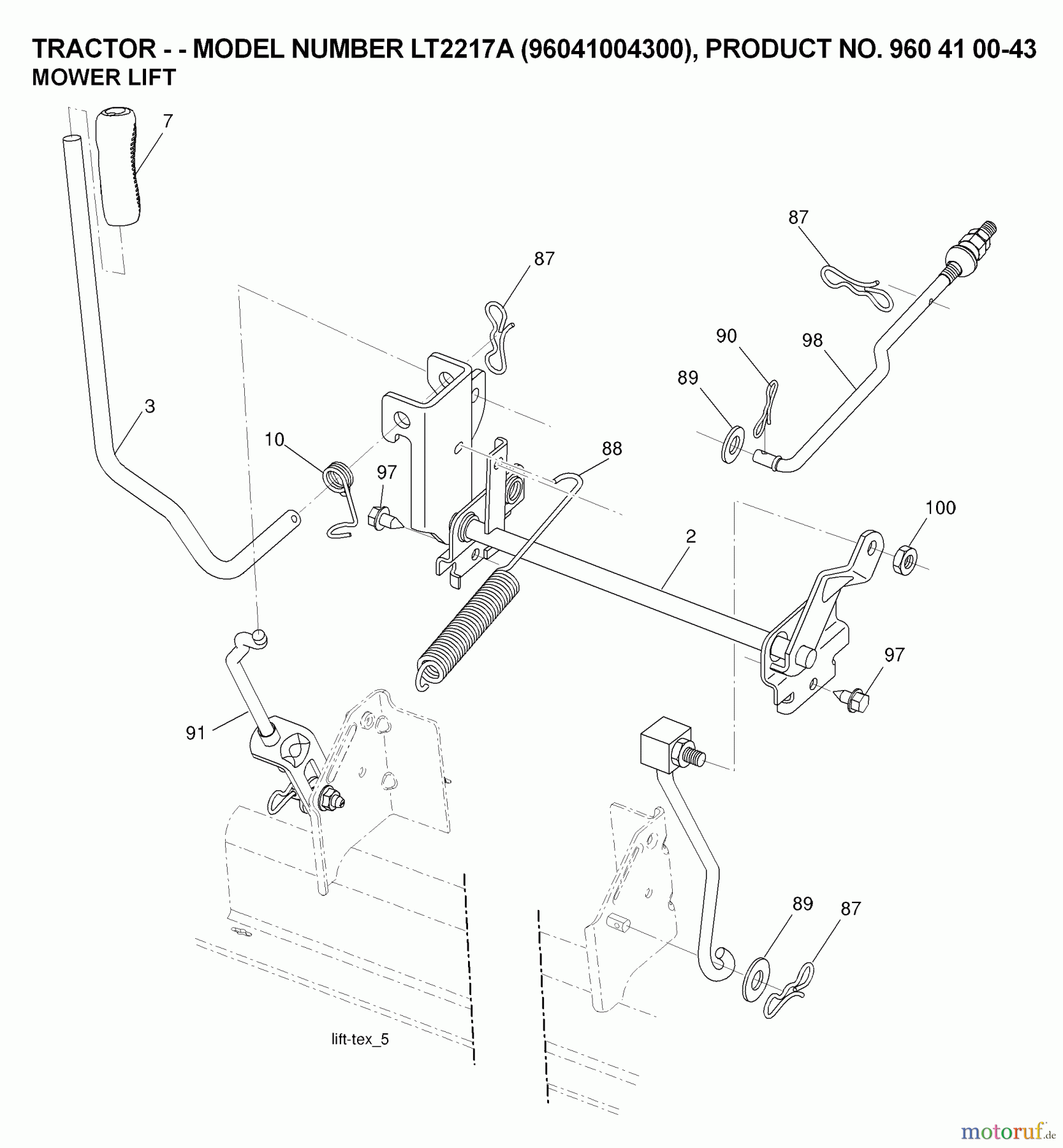 Jonsered Rasen und Garten Traktoren LT2217 A (96041004300) - Jonsered Lawn & Garden Tractor (2007-04) MOWER LIFT / DECK LIFT