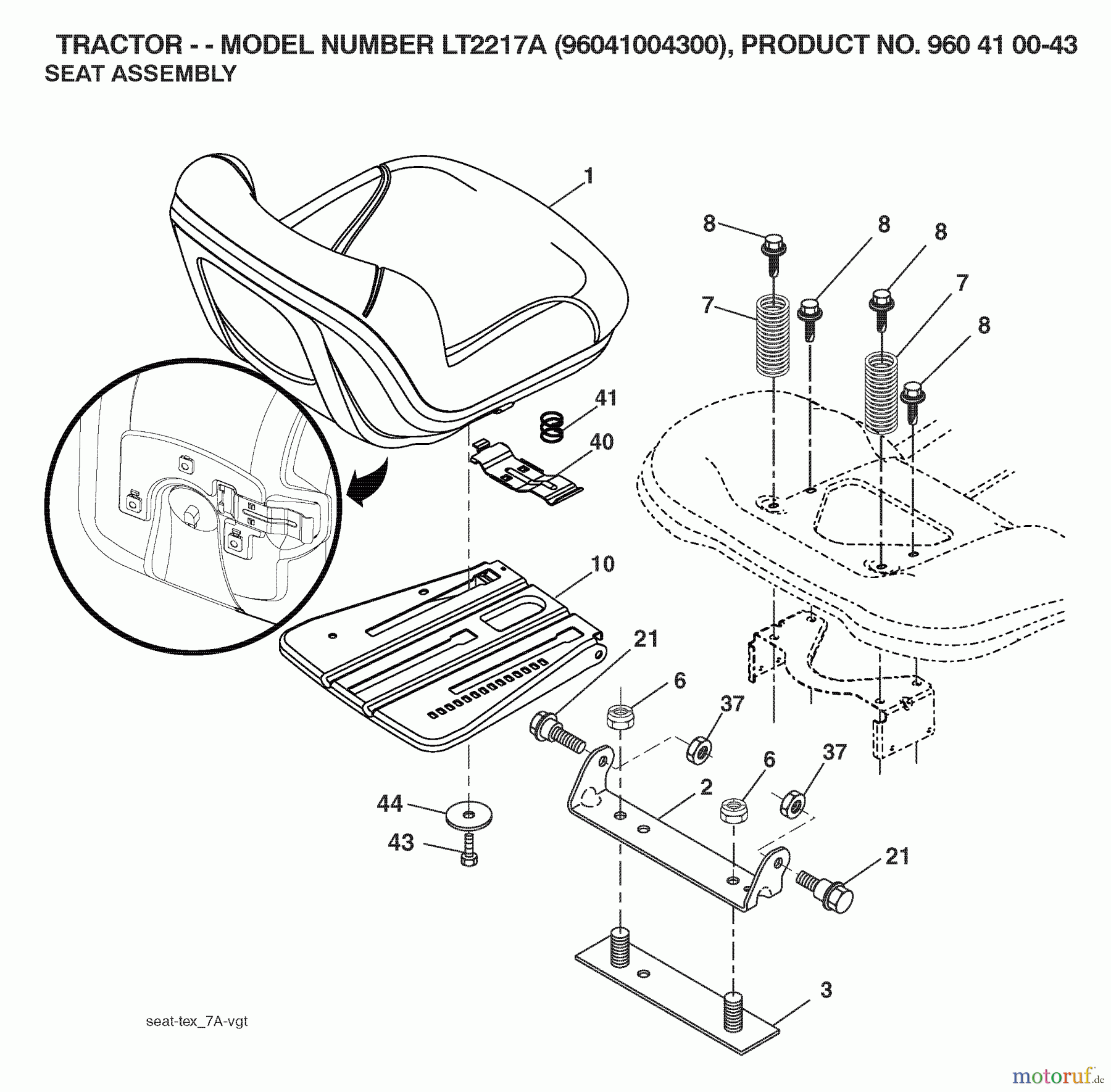  Jonsered Rasen  und Garten Traktoren LT2217 A (96041004300) - Jonsered Lawn & Garden Tractor (2007-04) SEAT