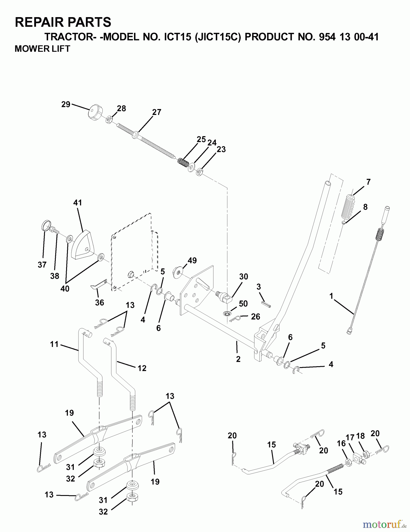 Jonsered Rasen und Garten Traktoren ICT15 (JICT15C, 954130041) - Jonsered Lawn & Garden Tractor (2000-04) MOWER LIFT / DECK LIFT