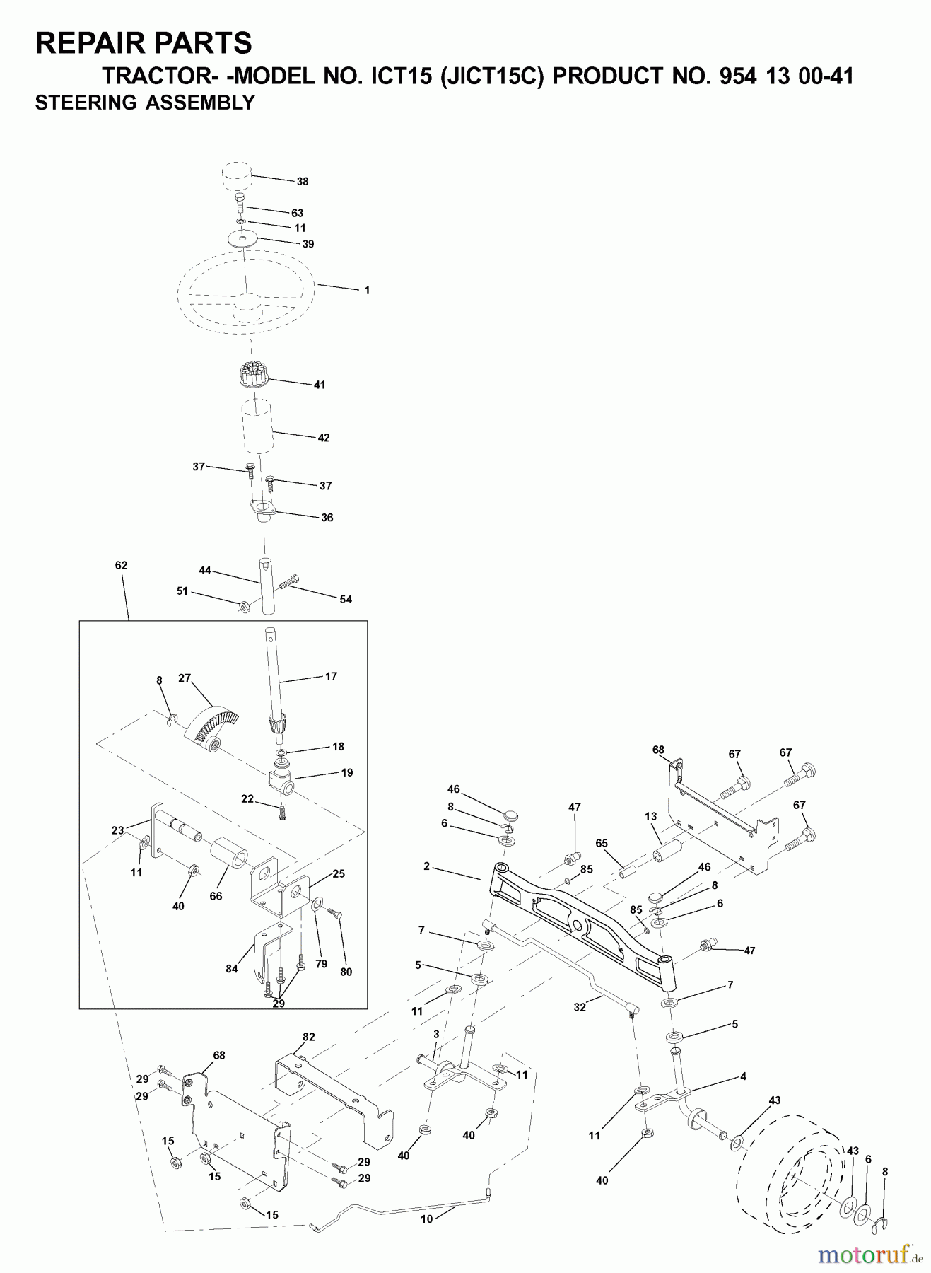 Jonsered Rasen und Garten Traktoren ICT15 (JICT15C, 954130041) - Jonsered Lawn & Garden Tractor (2000-04) STEERING