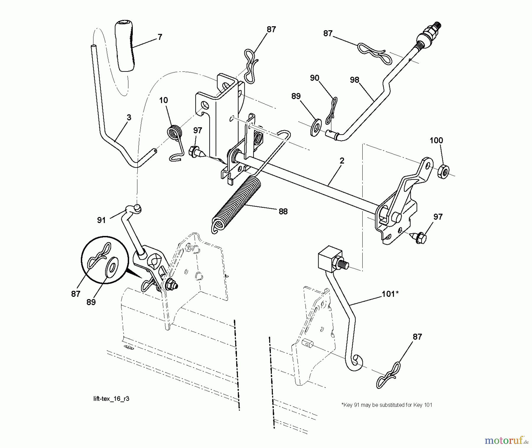 Jonsered Rasen und Garten Traktoren LT2217 A (96041010301) - Jonsered Lawn & Garden Tractor (2009-10) MOWER LIFT / DECK LIFT