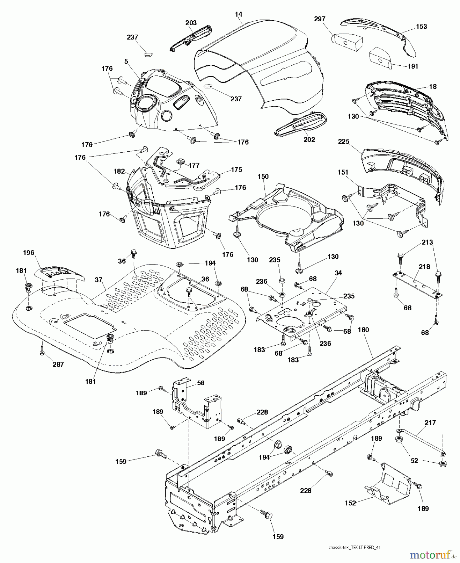 Jonsered Rasen und Garten Traktoren LT2217 A (96041010303) - Jonsered Lawn & Garden Tractor (2010-10) CHASSIS ENCLOSURES