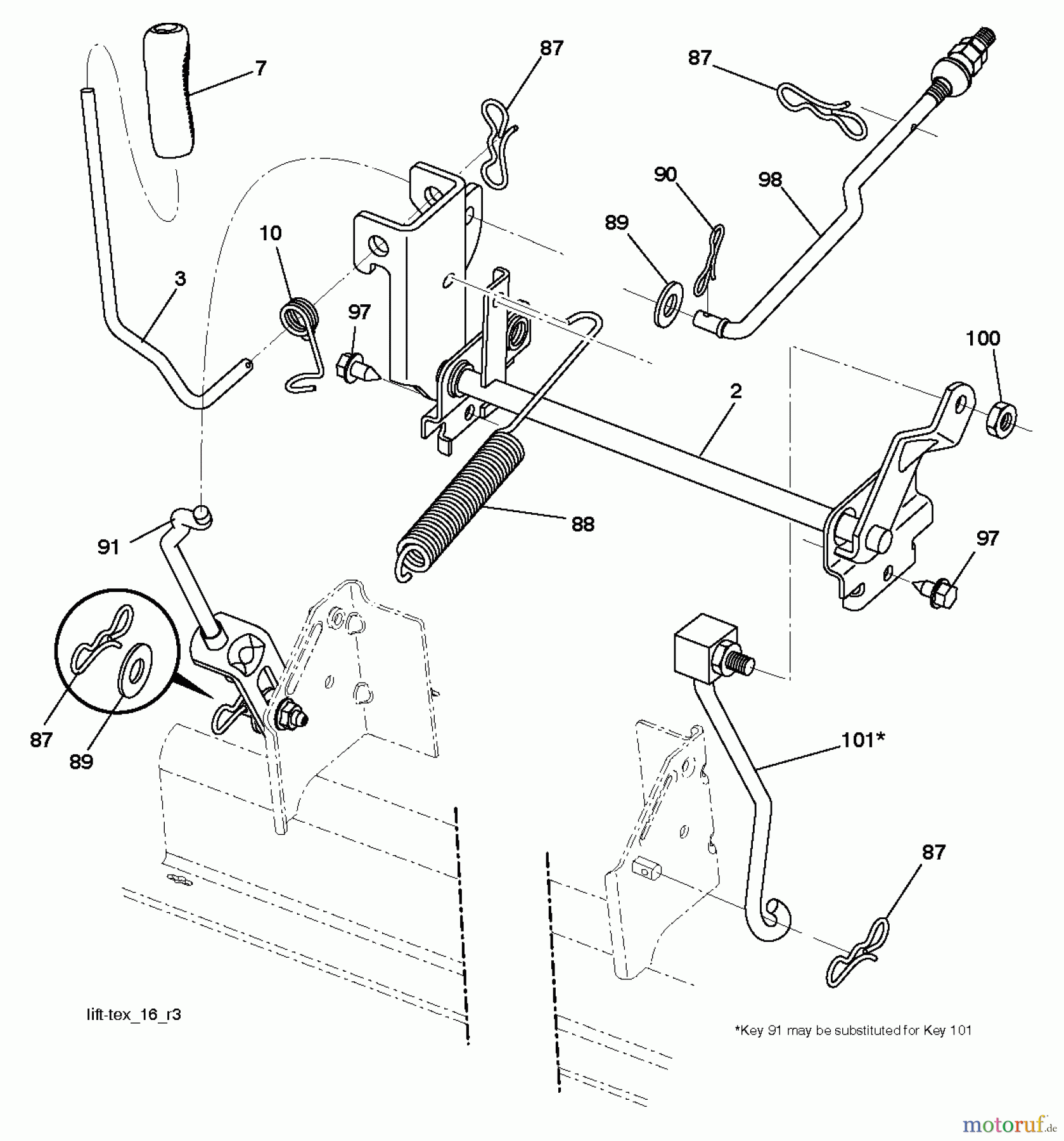  Jonsered Rasen  und Garten Traktoren LT2217 A (96041010303) - Jonsered Lawn & Garden Tractor (2010-10) MOWER LIFT / DECK LIFT
