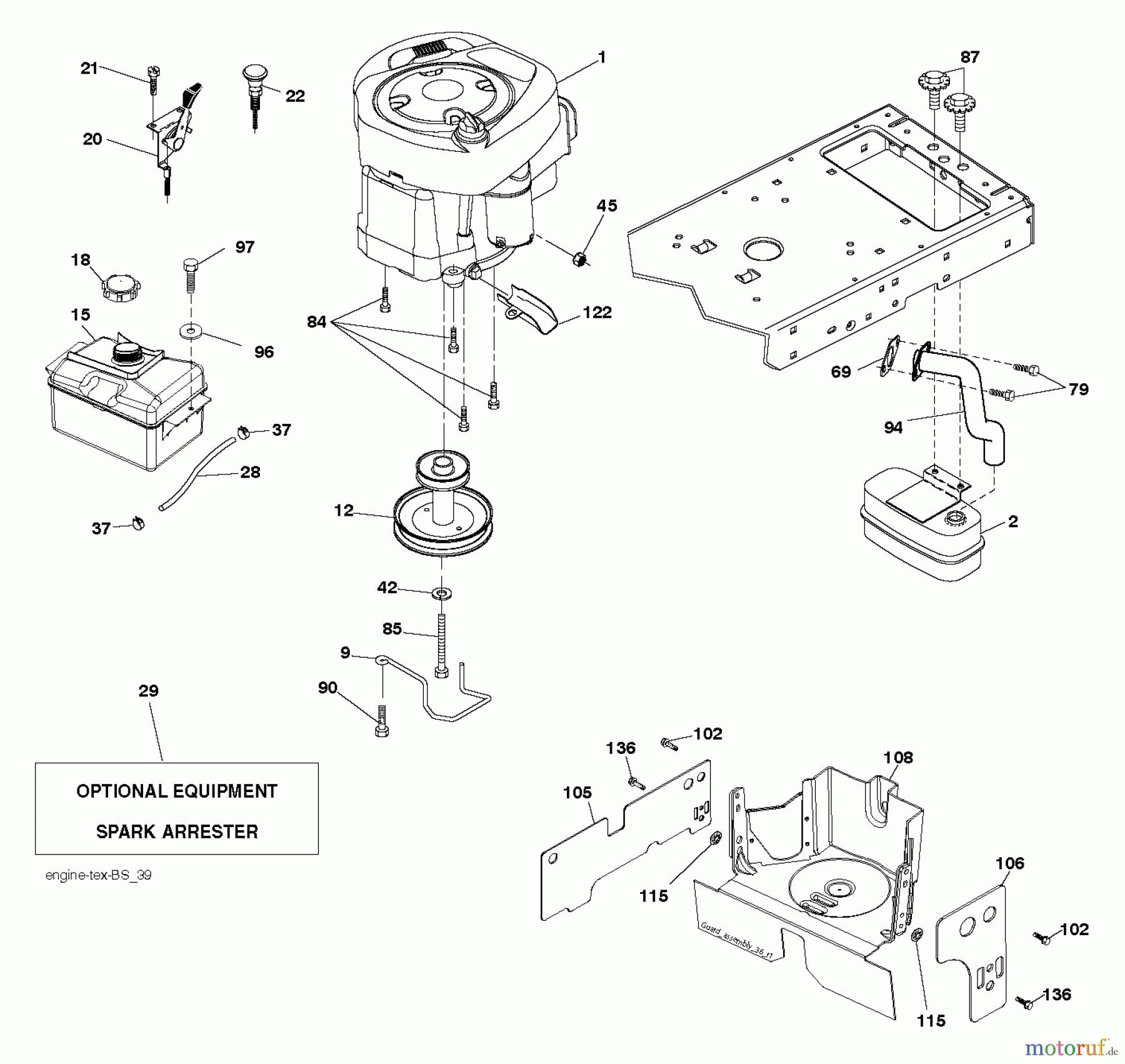 Jonsered Rasen  und Garten Traktoren LT2217 A (96041010406) - Jonsered Lawn & Garden Tractor (2012-08) ENGINE