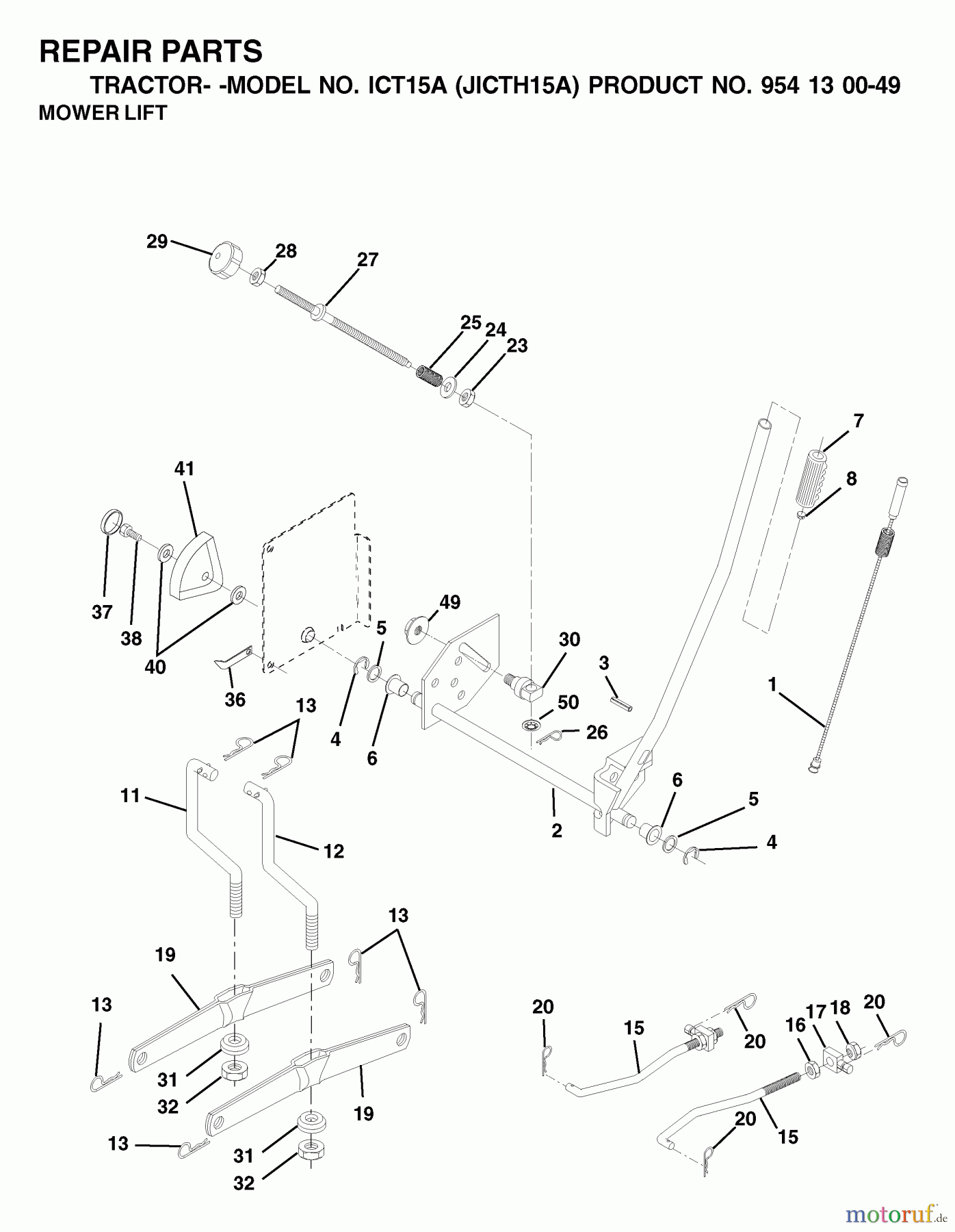 Jonsered Rasen und Garten Traktoren ICT15A (JICTH15A, 954130049) - Jonsered Lawn & Garden Tractor (2001-02) MOWER LIFT / DECK LIFT