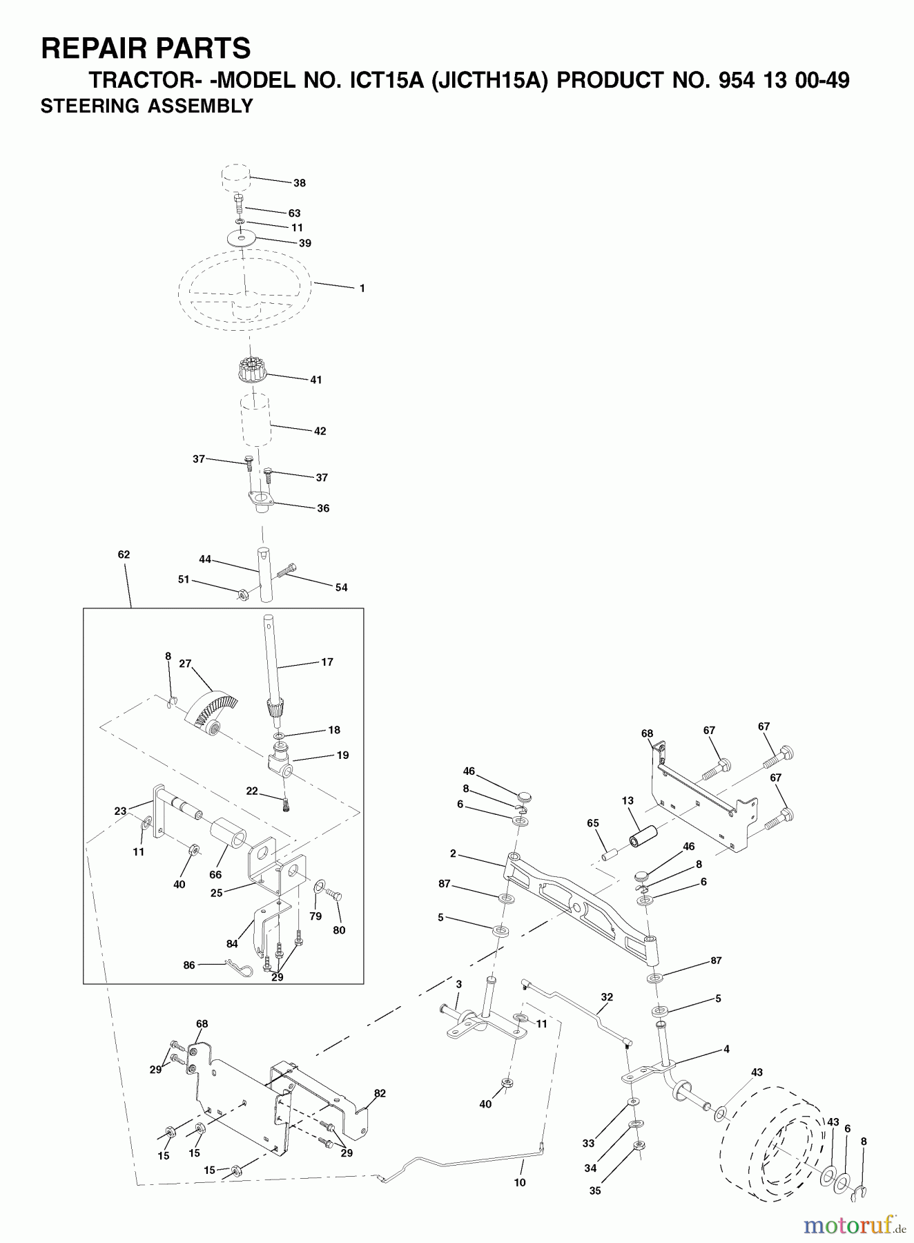 Jonsered Rasen und Garten Traktoren ICT15A (JICTH15A, 954130049) - Jonsered Lawn & Garden Tractor (2001-02) STEERING