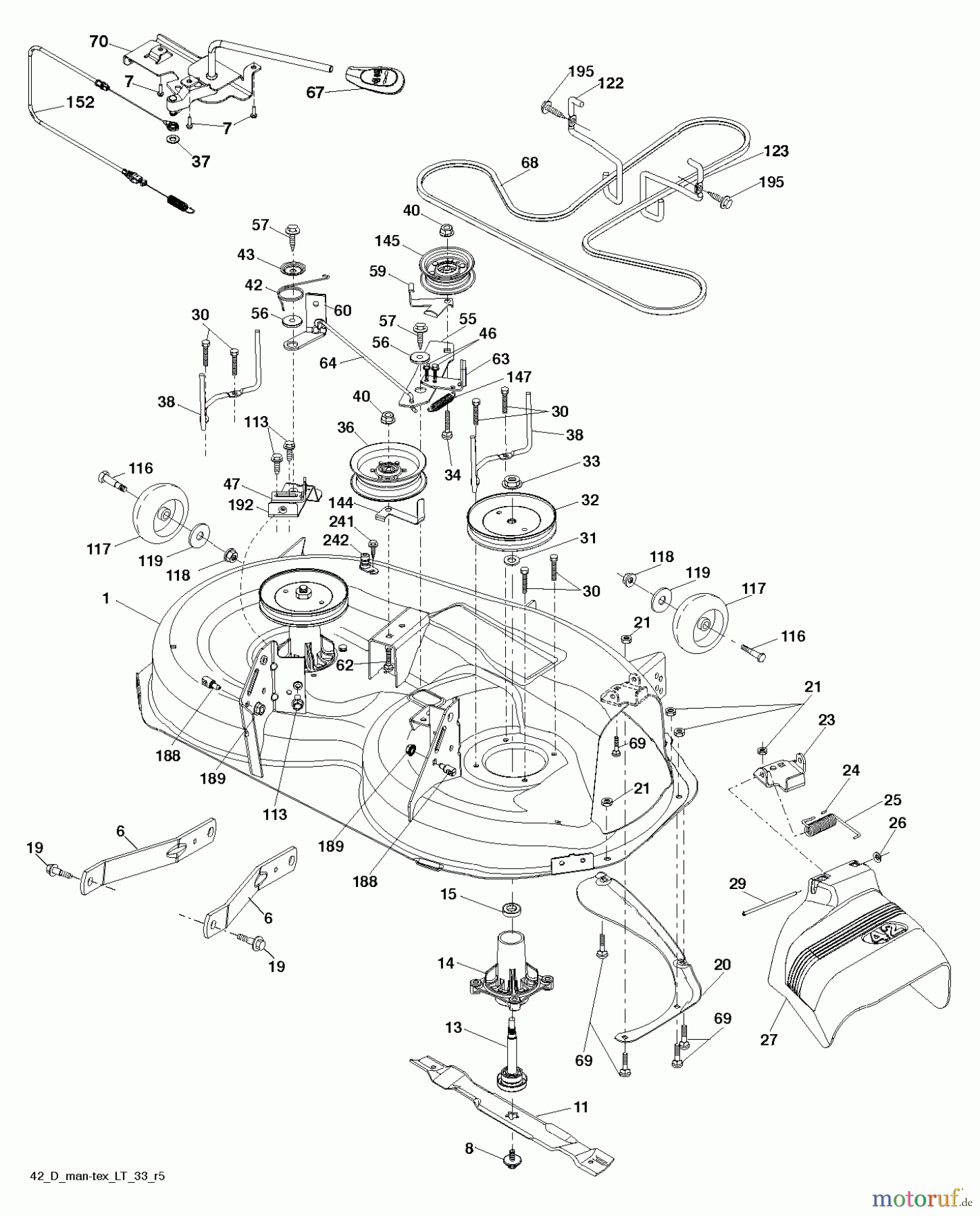 Jonsered Rasen und Garten Traktoren LT2217 A (96041011302) - Jonsered Lawn & Garden Tractor (2010-04) MOWER DECK / CUTTING DECK