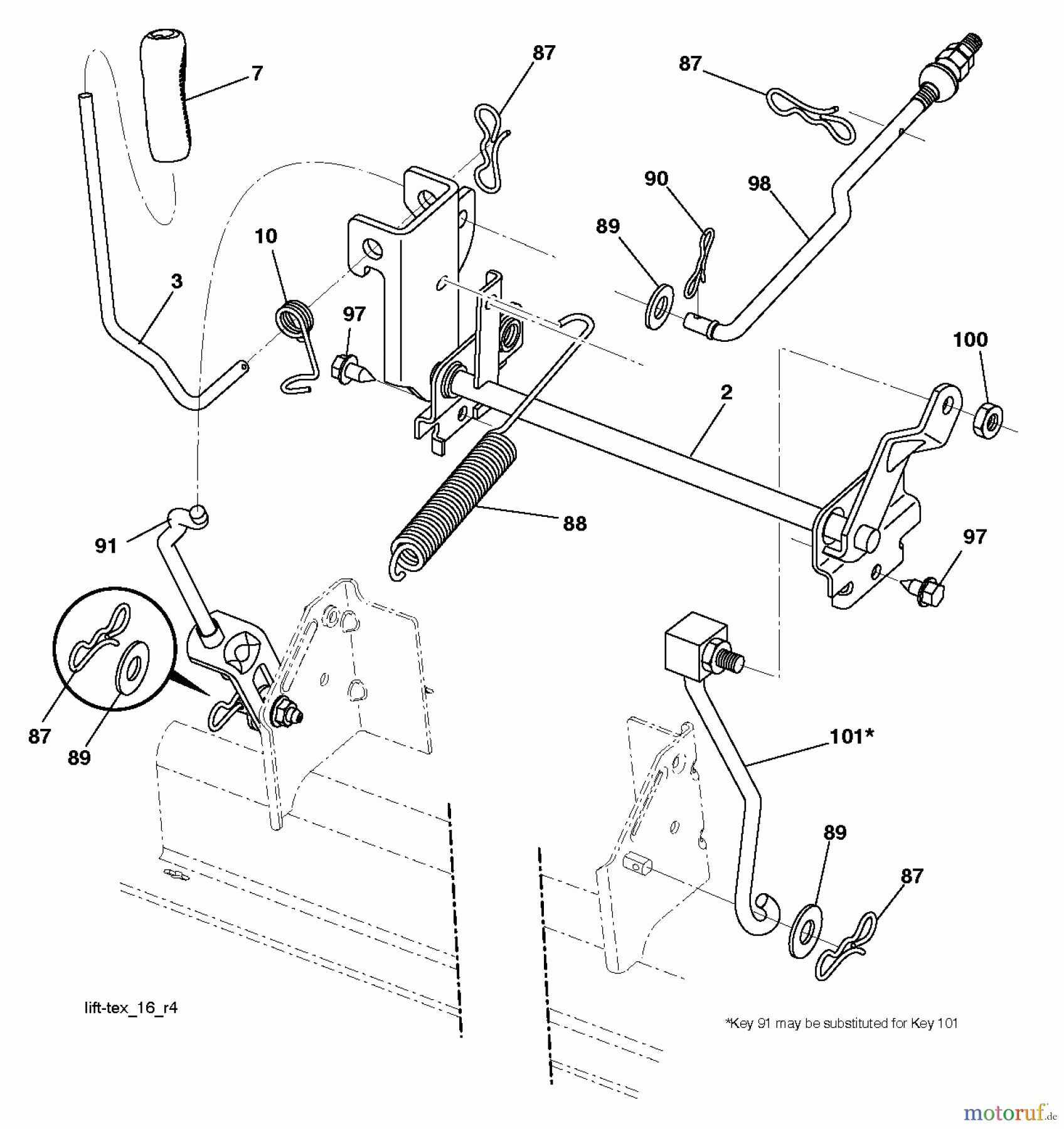 Jonsered Rasen und Garten Traktoren LT2217 A (96041011302) - Jonsered Lawn & Garden Tractor (2010-04) MOWER LIFT / DECK LIFT