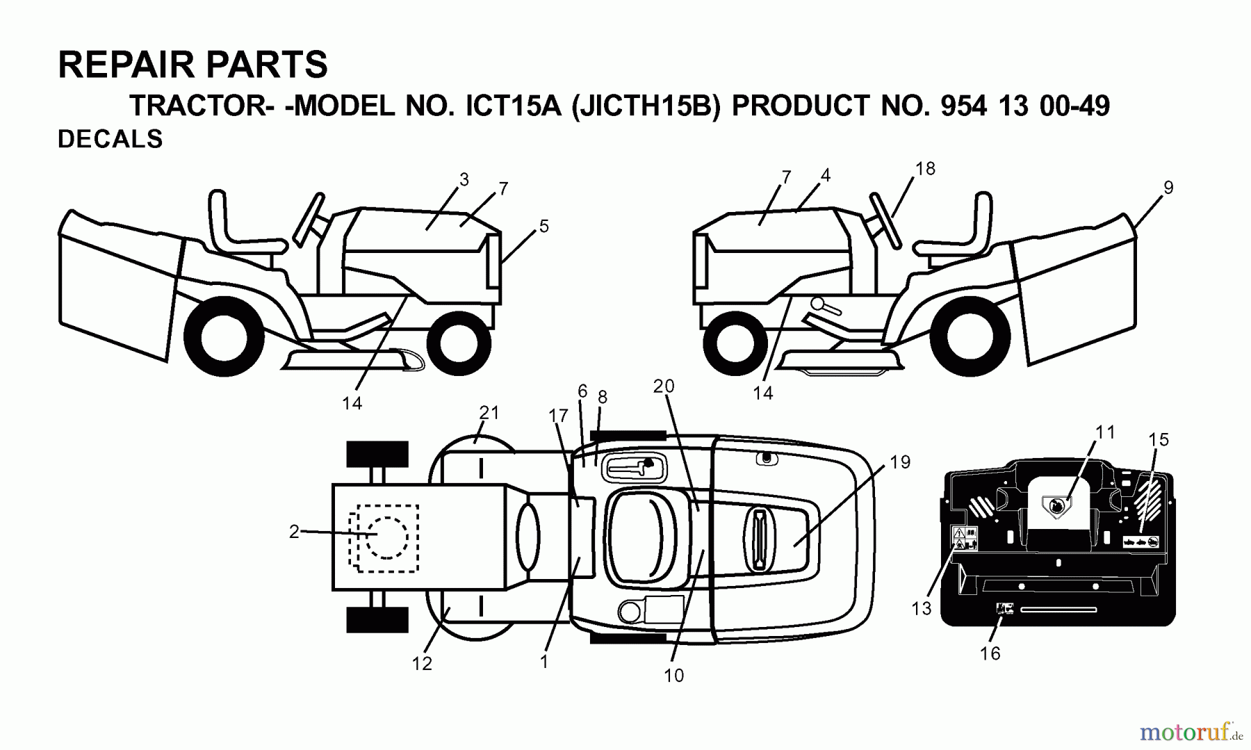 Jonsered Rasen und Garten Traktoren ICT15A (JICTH15B, 954130049) - Jonsered Lawn & Garden Tractor (2001-02) DECALS