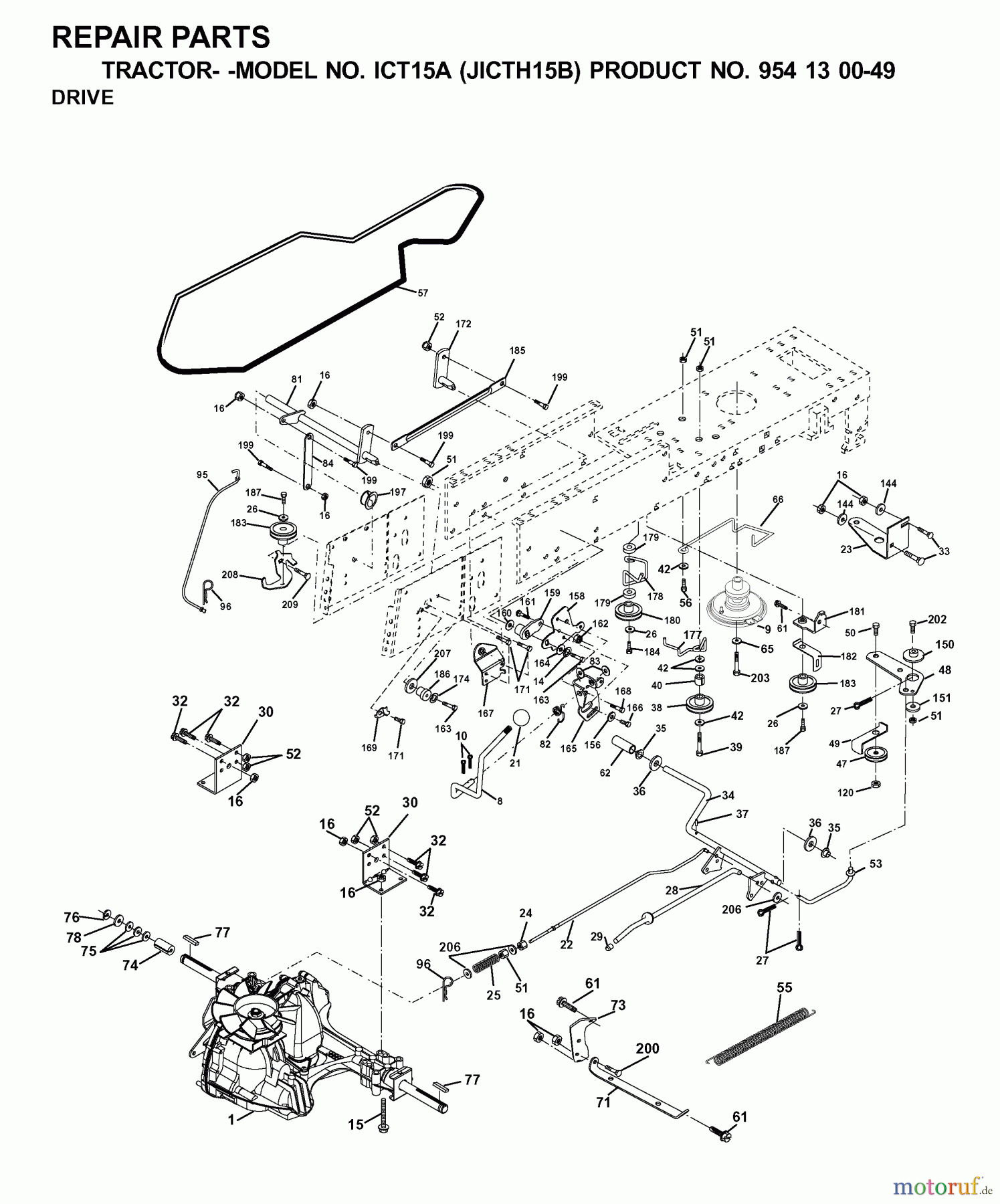 Jonsered Rasen und Garten Traktoren ICT15A (JICTH15B, 954130049) - Jonsered Lawn & Garden Tractor (2001-02) DRIVE