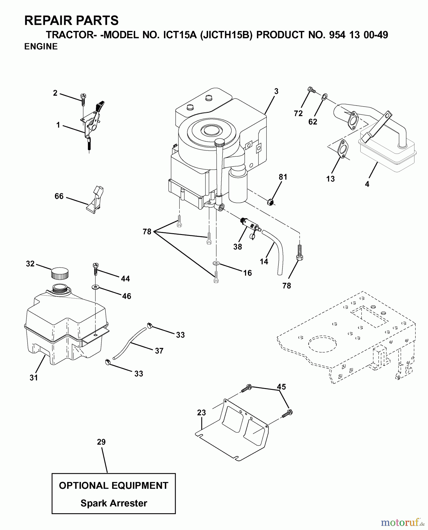 Jonsered Rasen und Garten Traktoren ICT15A (JICTH15B, 954130049) - Jonsered Lawn & Garden Tractor (2001-02) ENGINE