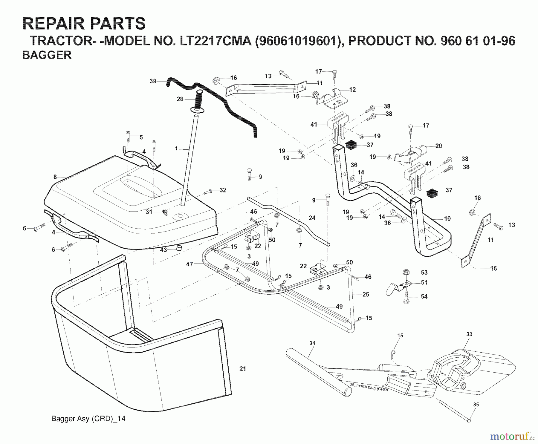  Jonsered Rasen  und Garten Traktoren LT2217 CMA (96061019601) - Jonsered Lawn & Garden Tractor (2007-05) BAGGER