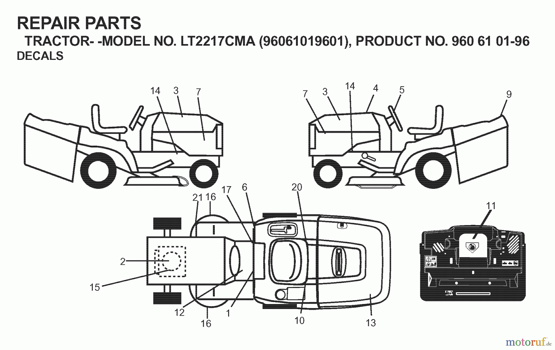Jonsered Rasen und Garten Traktoren LT2217 CMA (96061019601) - Jonsered Lawn & Garden Tractor (2007-05) DECALS