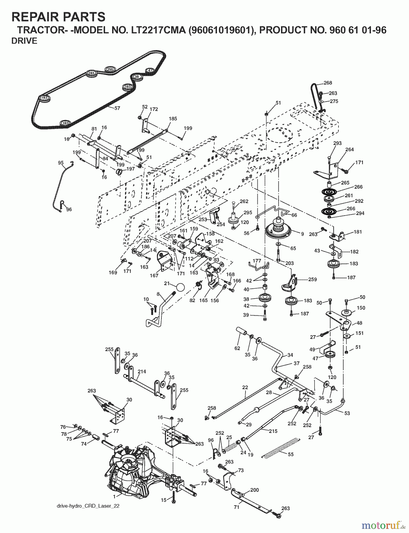  Jonsered Rasen  und Garten Traktoren LT2217 CMA (96061019601) - Jonsered Lawn & Garden Tractor (2007-05) DRIVE