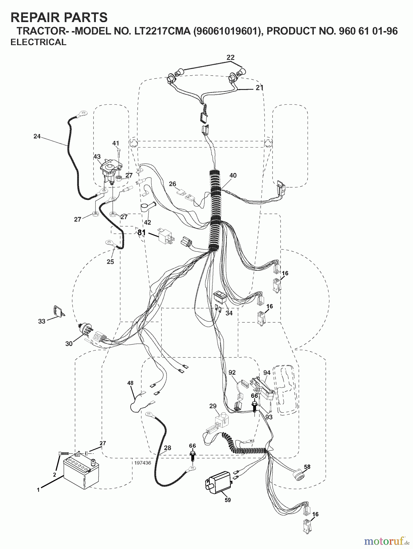  Jonsered Rasen  und Garten Traktoren LT2217 CMA (96061019601) - Jonsered Lawn & Garden Tractor (2007-05) ELECTRICAL