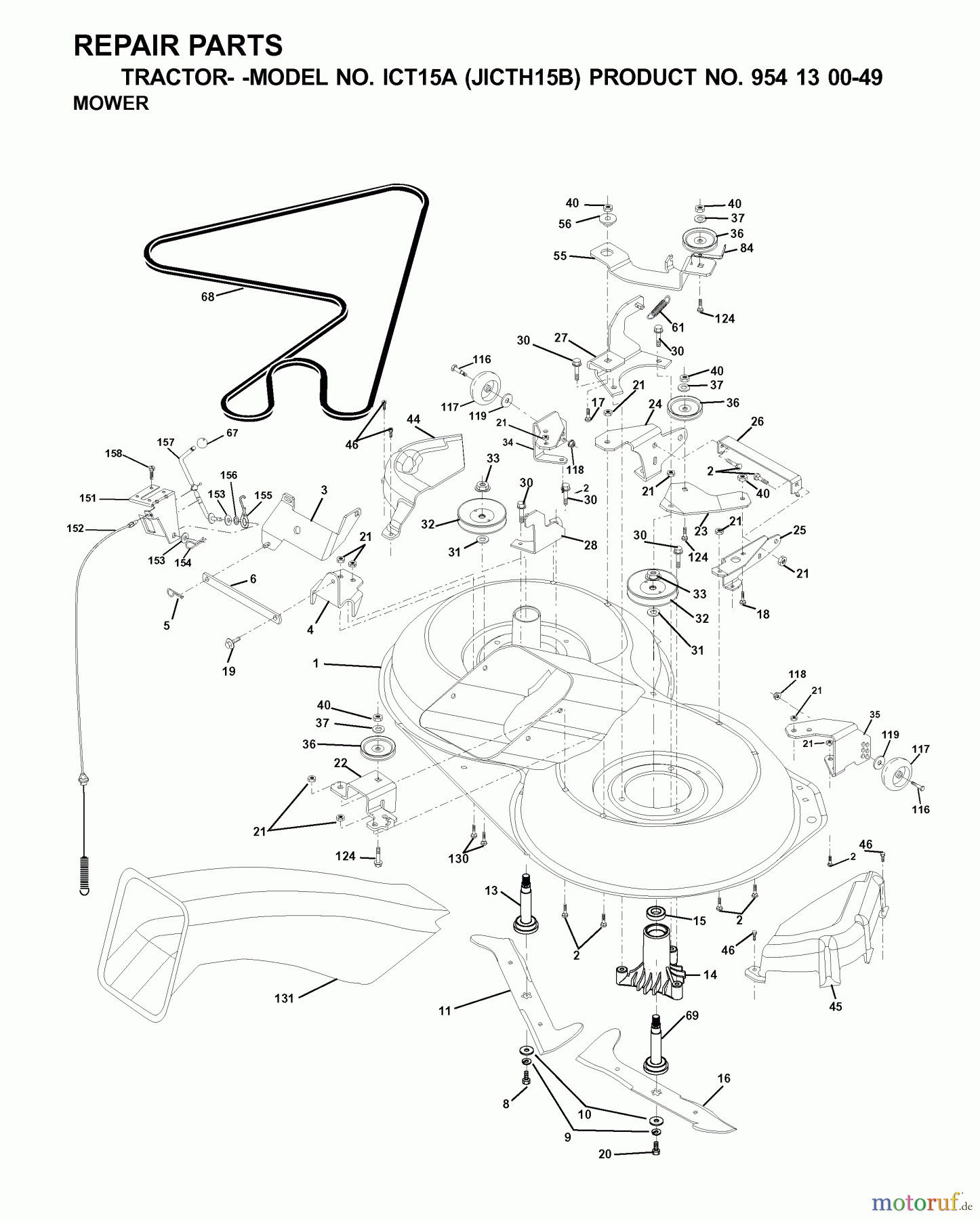 Jonsered Rasen und Garten Traktoren ICT15A (JICTH15B, 954130049) - Jonsered Lawn & Garden Tractor (2001-02) MOWER DECK / CUTTING DECK