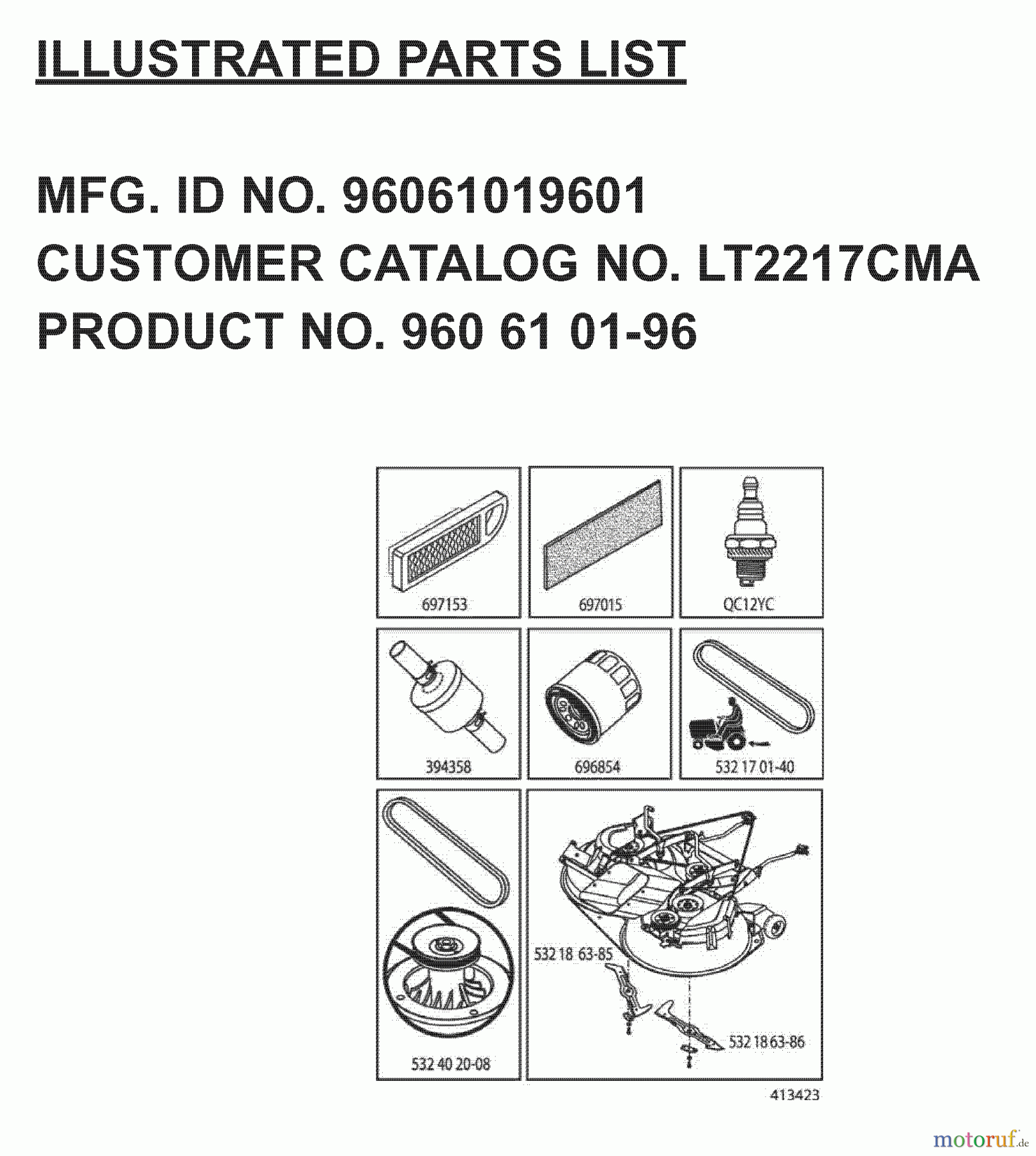 Jonsered Rasen und Garten Traktoren LT2217 CMA (96061019601) - Jonsered Lawn & Garden Tractor (2007-05) FREQUENTLY USED PARTS