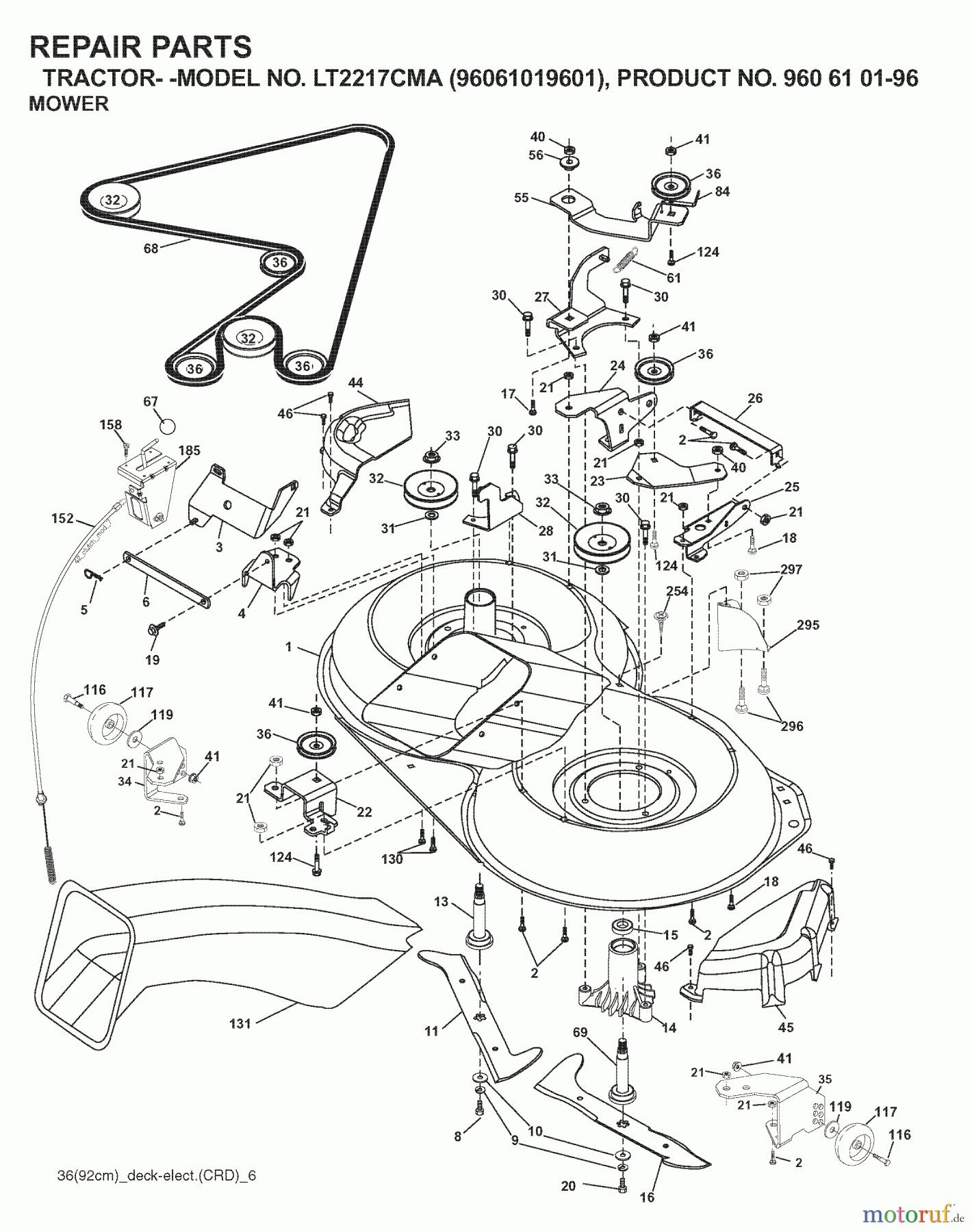 Jonsered Rasen und Garten Traktoren LT2217 CMA (96061019601) - Jonsered Lawn & Garden Tractor (2007-05) MOWER DECK / CUTTING DECK