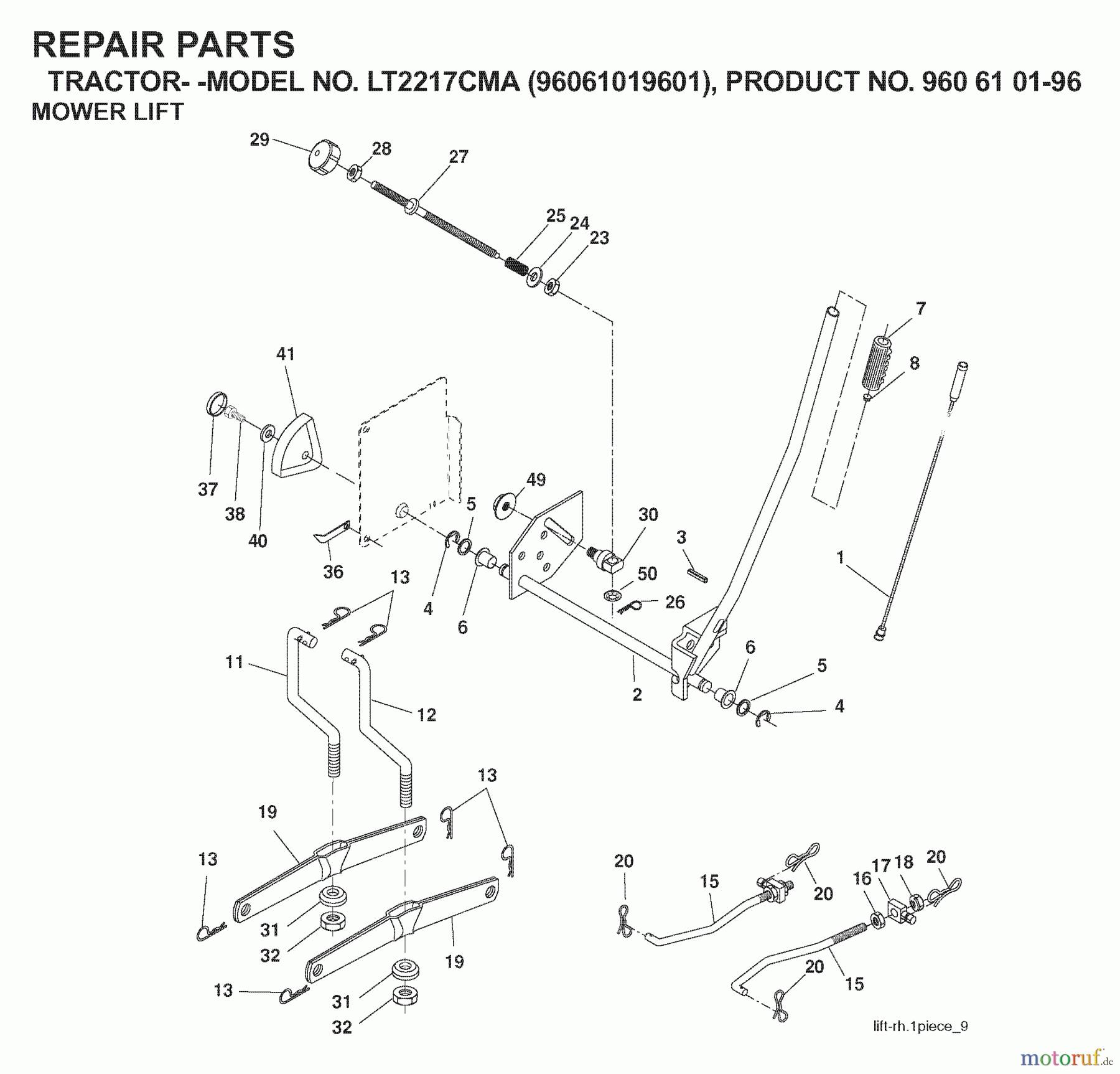 Jonsered Rasen und Garten Traktoren LT2217 CMA (96061019601) - Jonsered Lawn & Garden Tractor (2007-05) MOWER LIFT / DECK LIFT