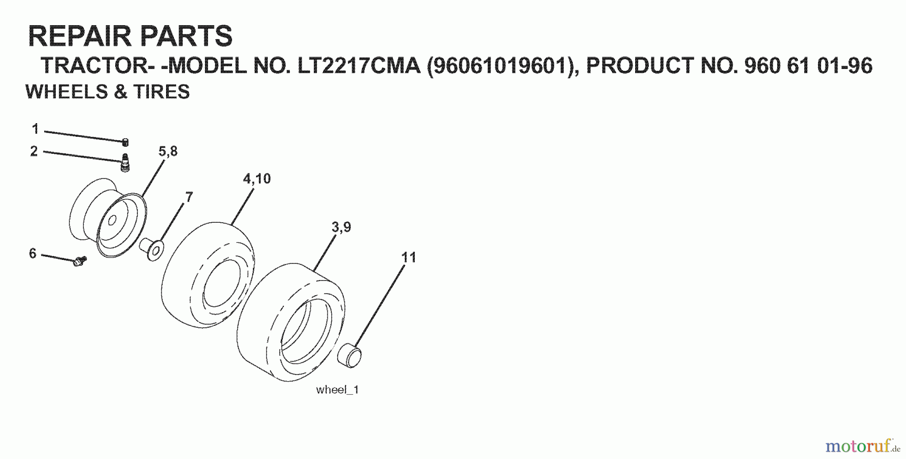 Jonsered Rasen  und Garten Traktoren LT2217 CMA (96061019601) - Jonsered Lawn & Garden Tractor (2007-05) WHEELS TIRES
