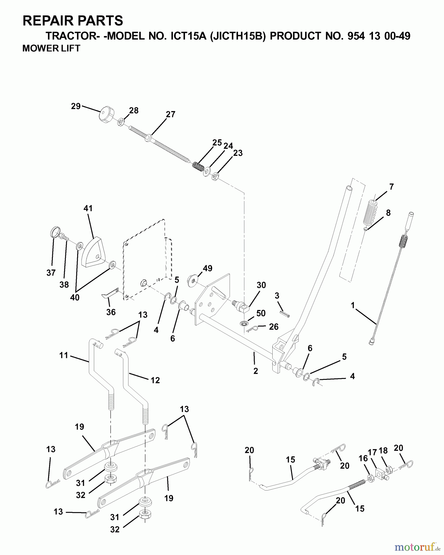  Jonsered Rasen  und Garten Traktoren ICT15A (JICTH15B, 954130049) - Jonsered Lawn & Garden Tractor (2001-02) MOWER LIFT / DECK LIFT