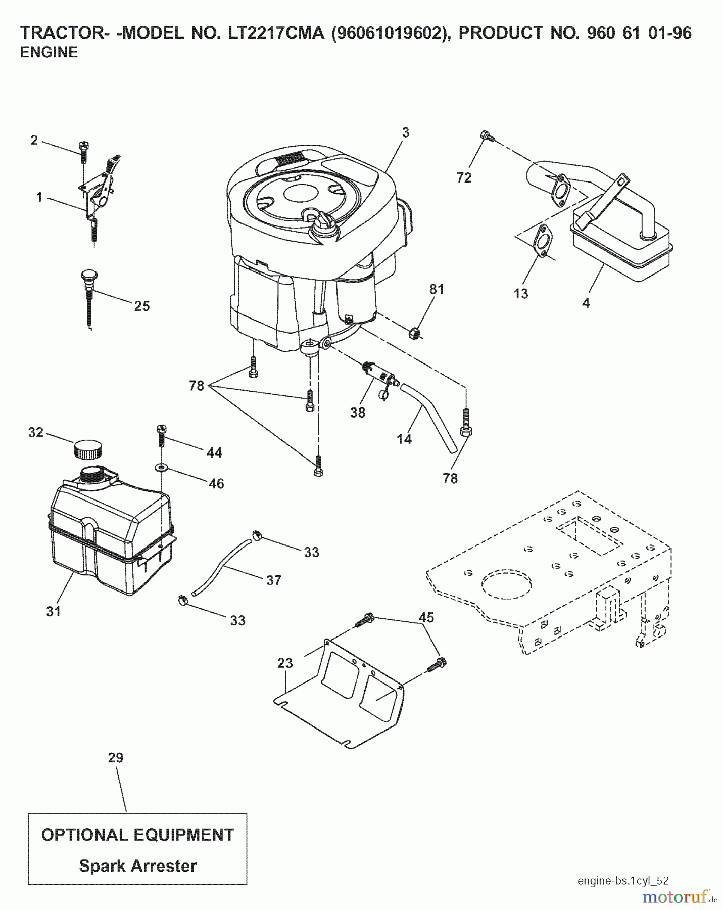  Jonsered Rasen  und Garten Traktoren LT2217 CMA (96061019602) - Jonsered Lawn & Garden Tractor (2007-09) ENGINE