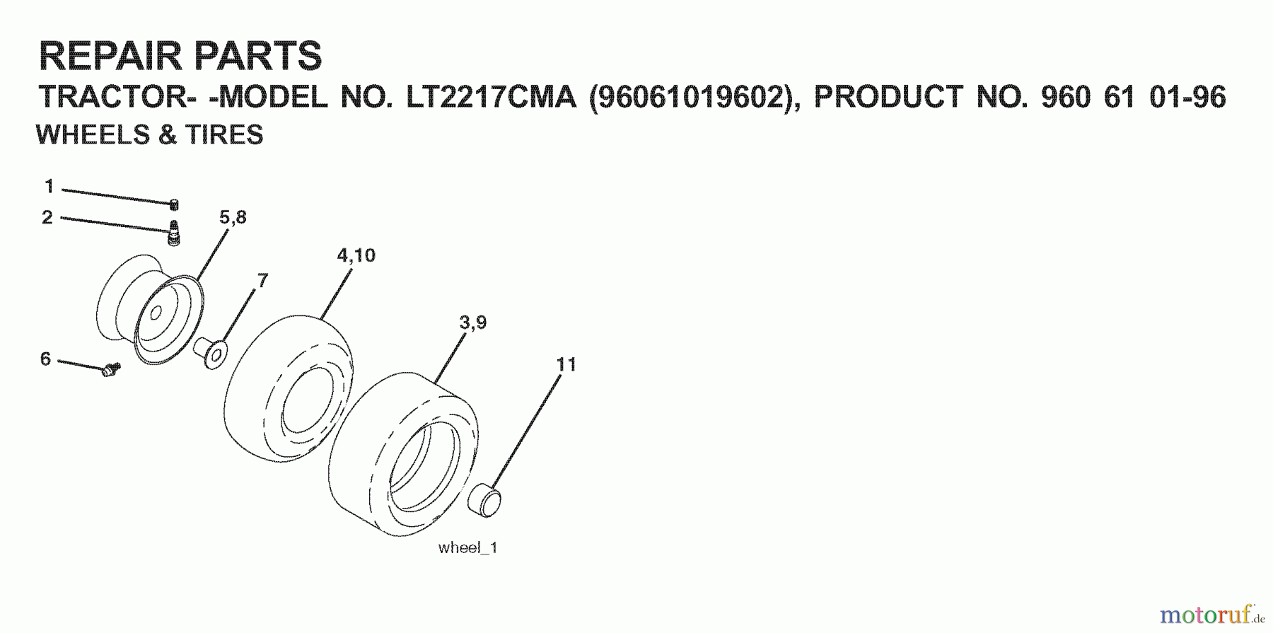  Jonsered Rasen  und Garten Traktoren LT2217 CMA (96061019602) - Jonsered Lawn & Garden Tractor (2007-09) WHEELS TIRES