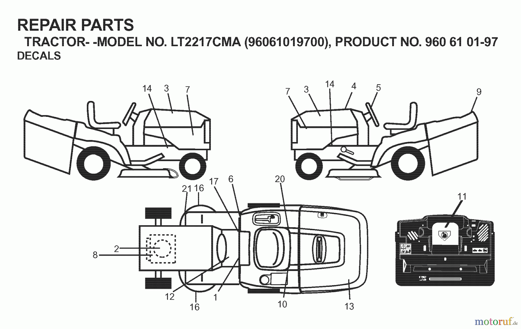  Jonsered Rasen  und Garten Traktoren LT2217 CMA (96061019700) - Jonsered Lawn & Garden Tractor (2007-01) DECALS