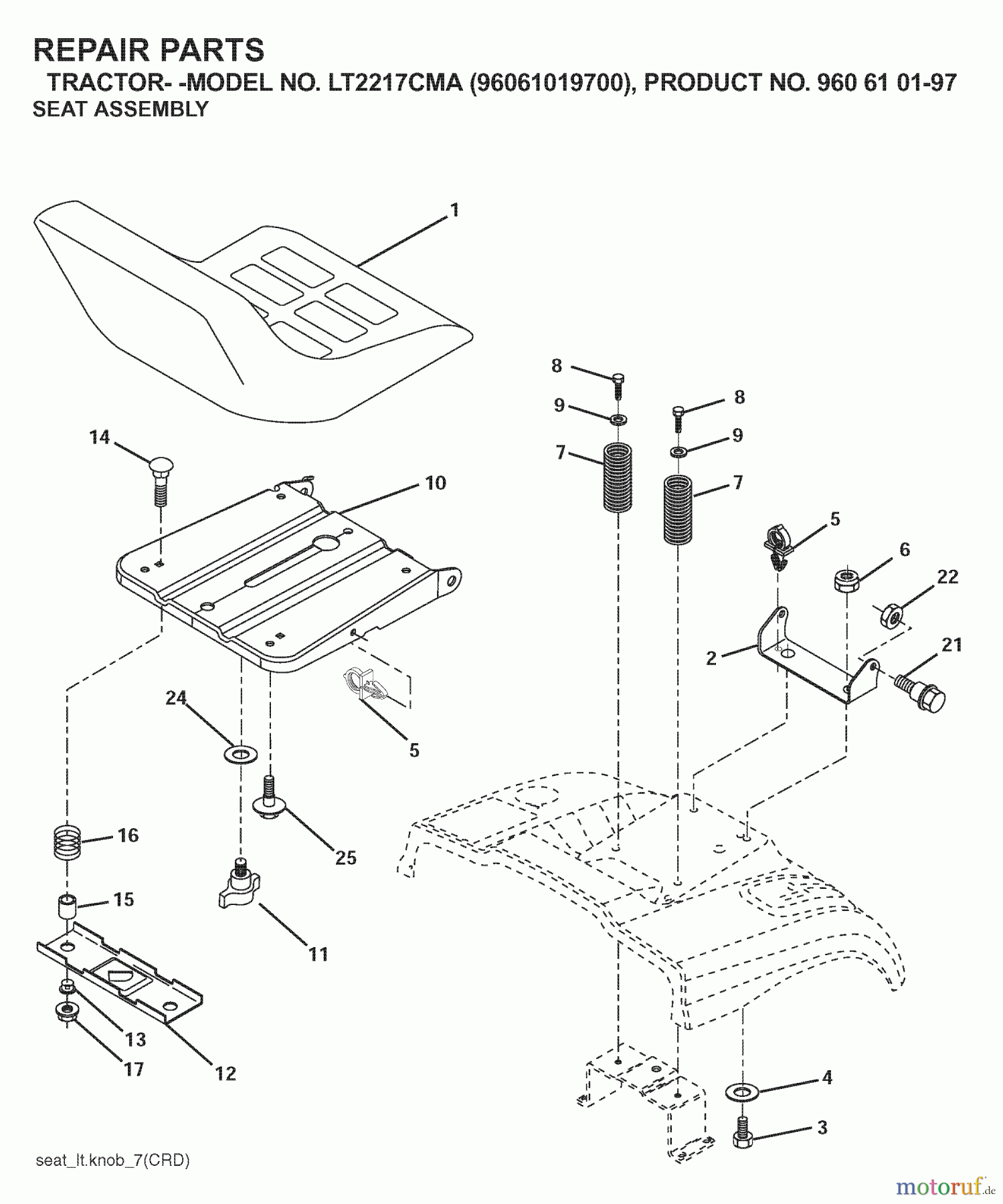 Jonsered Rasen und Garten Traktoren LT2217 CMA (96061019700) - Jonsered Lawn & Garden Tractor (2007-01) SEAT