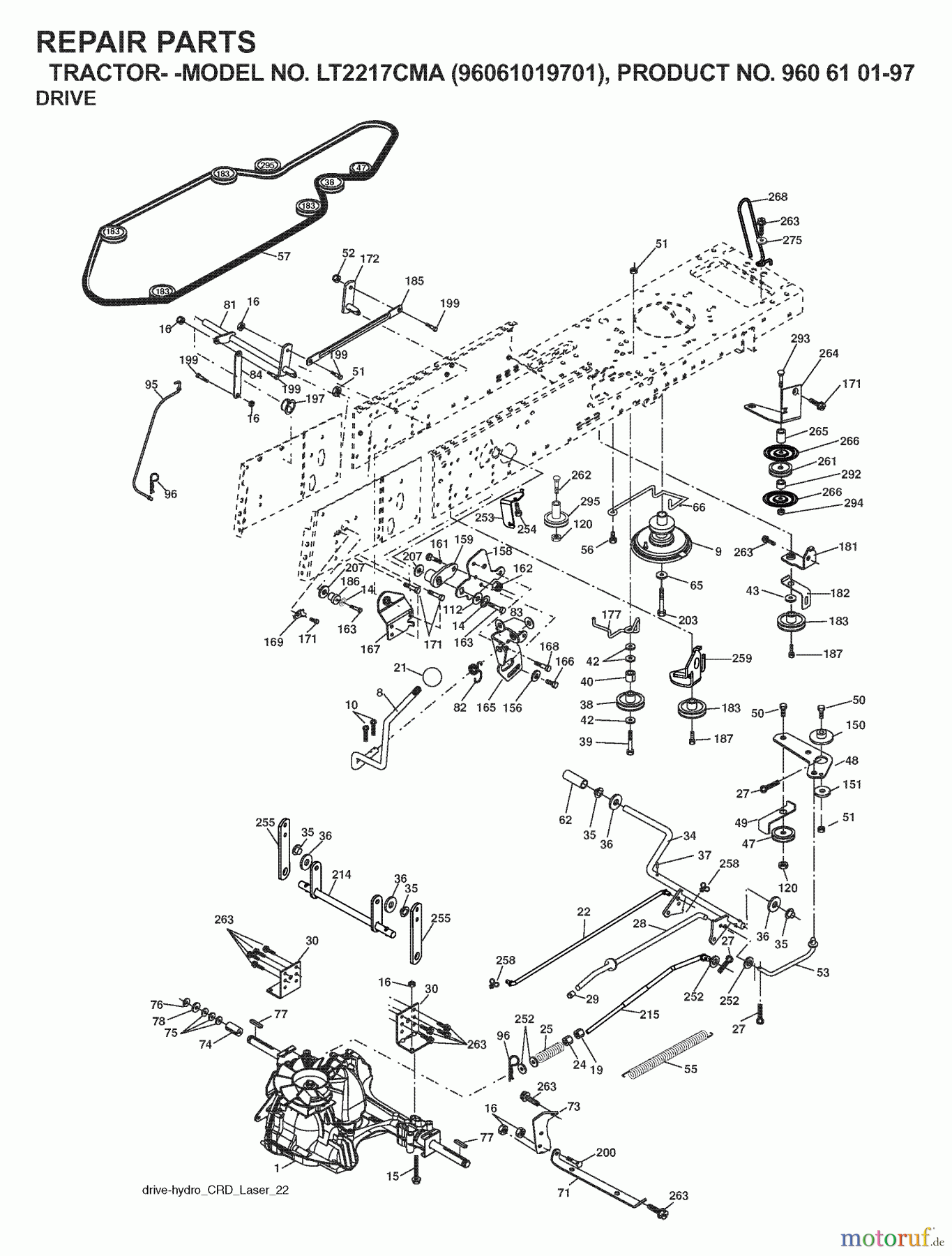 Jonsered Rasen und Garten Traktoren LT2217 CMA (96061019701) - Jonsered Lawn & Garden Tractor (2007-05) DRIVE