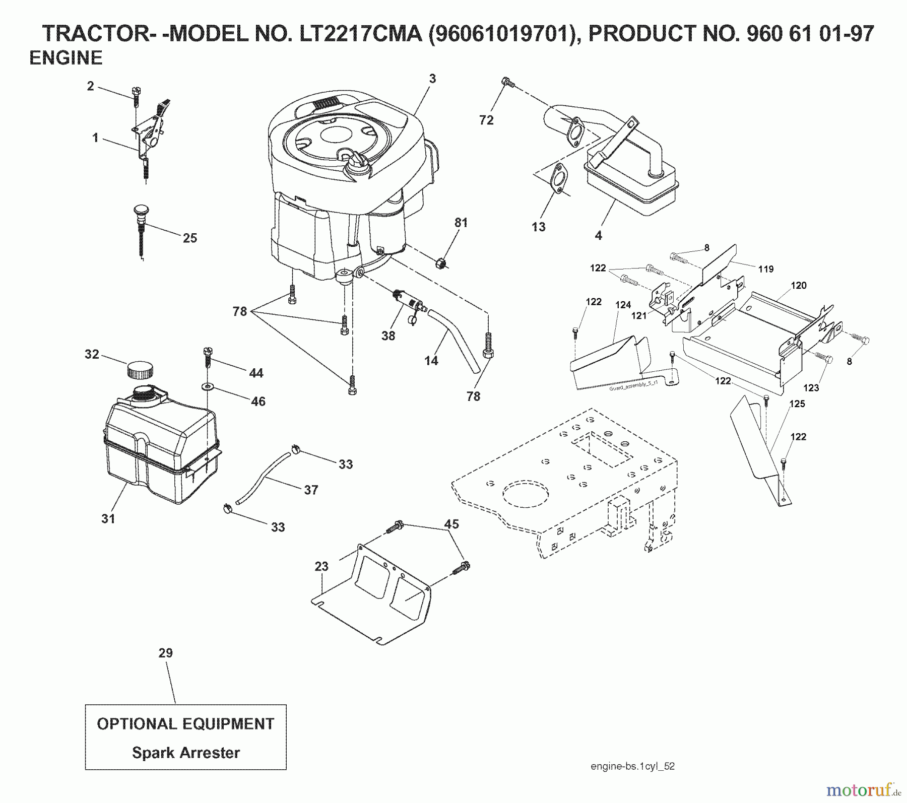 Jonsered Rasen und Garten Traktoren LT2217 CMA (96061019701) - Jonsered Lawn & Garden Tractor (2007-05) ENGINE