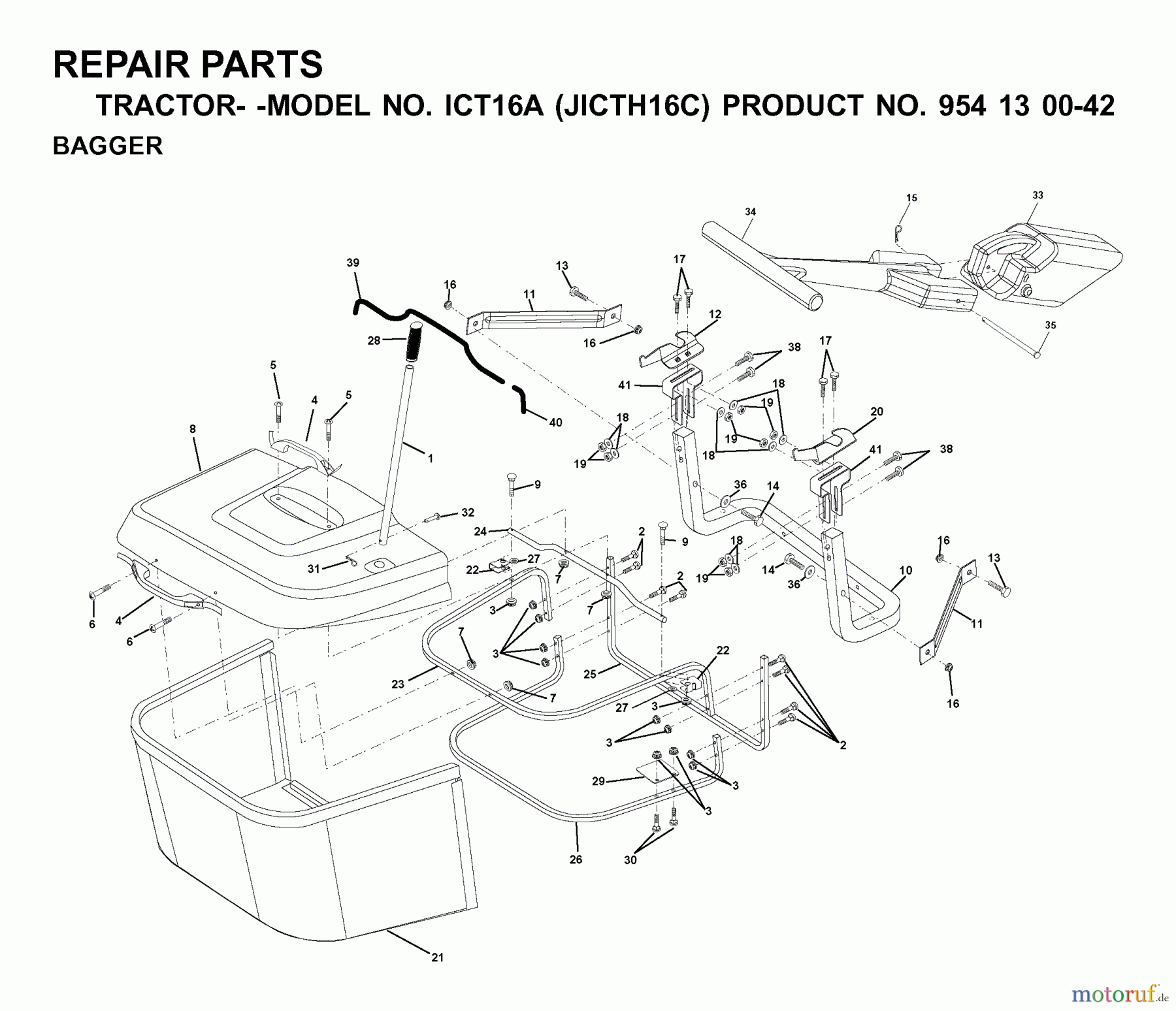  Jonsered Rasen  und Garten Traktoren ICT16A (JICTH16C, 954130042) - Jonsered Lawn & Garden Tractor (2000-02) BAGGER