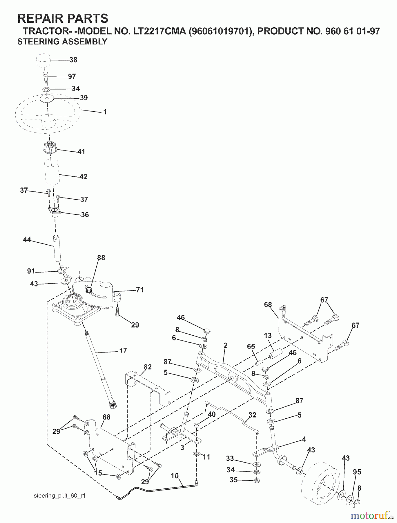 Jonsered Rasen und Garten Traktoren LT2217 CMA (96061019701) - Jonsered Lawn & Garden Tractor (2007-05) STEERING