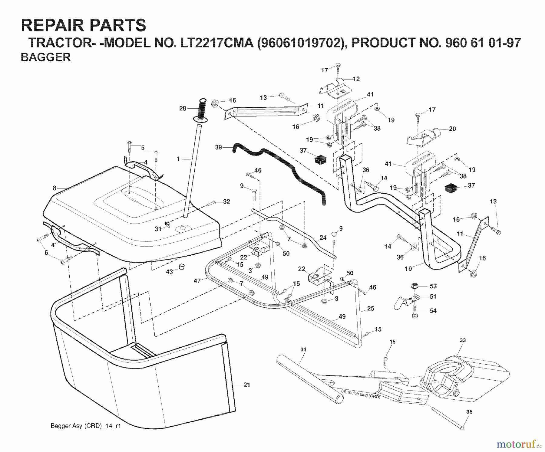 Jonsered Rasen und Garten Traktoren LT2217 CMA (96061019702) - Jonsered Lawn & Garden Tractor (2007-09) BAGGER
