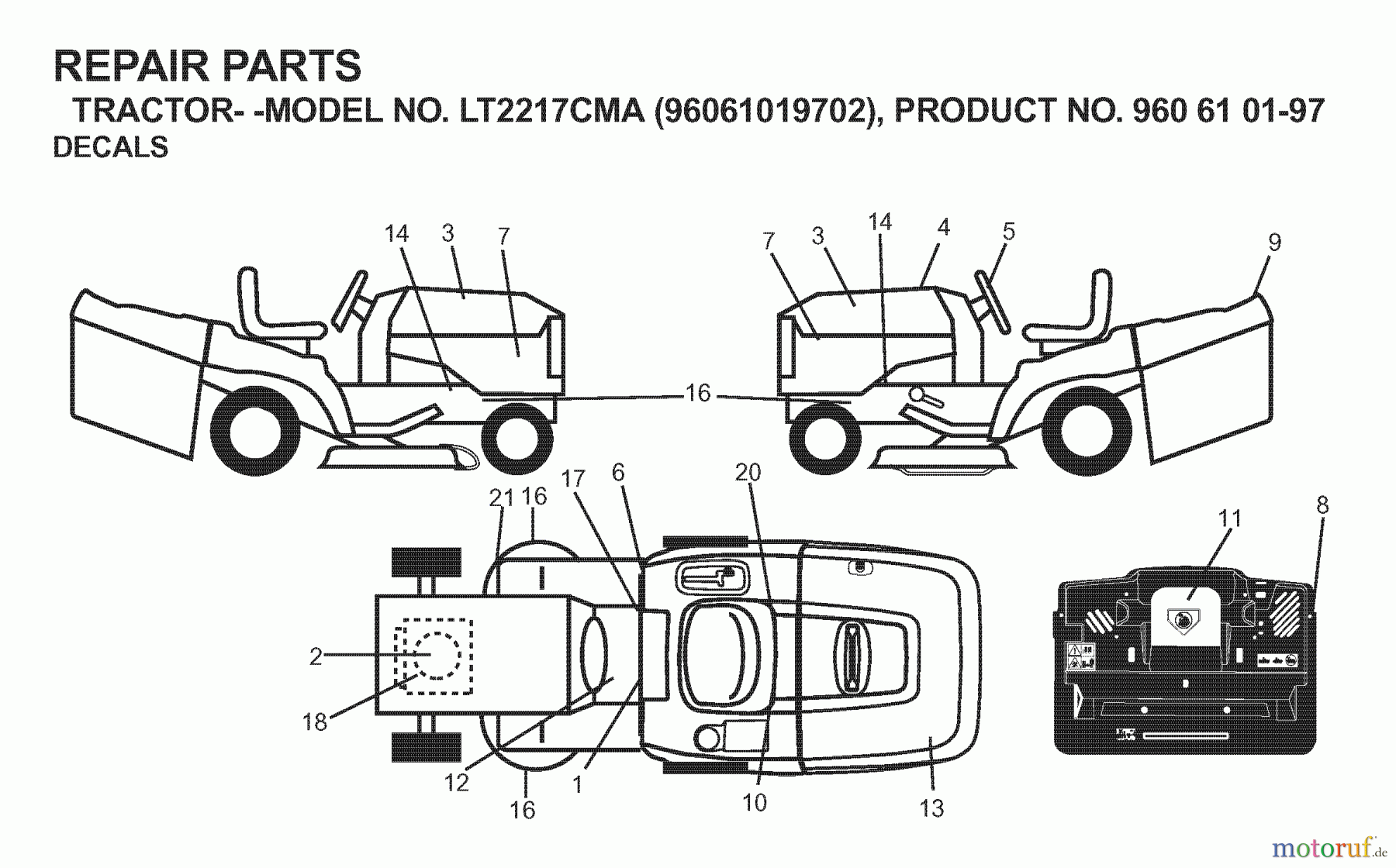 Jonsered Rasen und Garten Traktoren LT2217 CMA (96061019702) - Jonsered Lawn & Garden Tractor (2007-09) DECALS