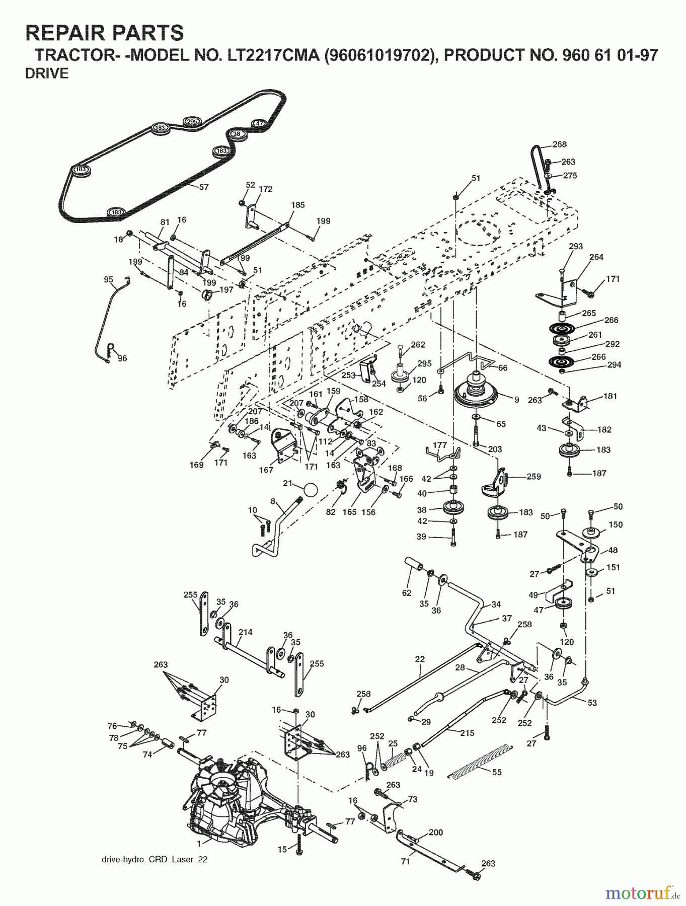 Jonsered Rasen und Garten Traktoren LT2217 CMA (96061019702) - Jonsered Lawn & Garden Tractor (2007-09) DRIVE