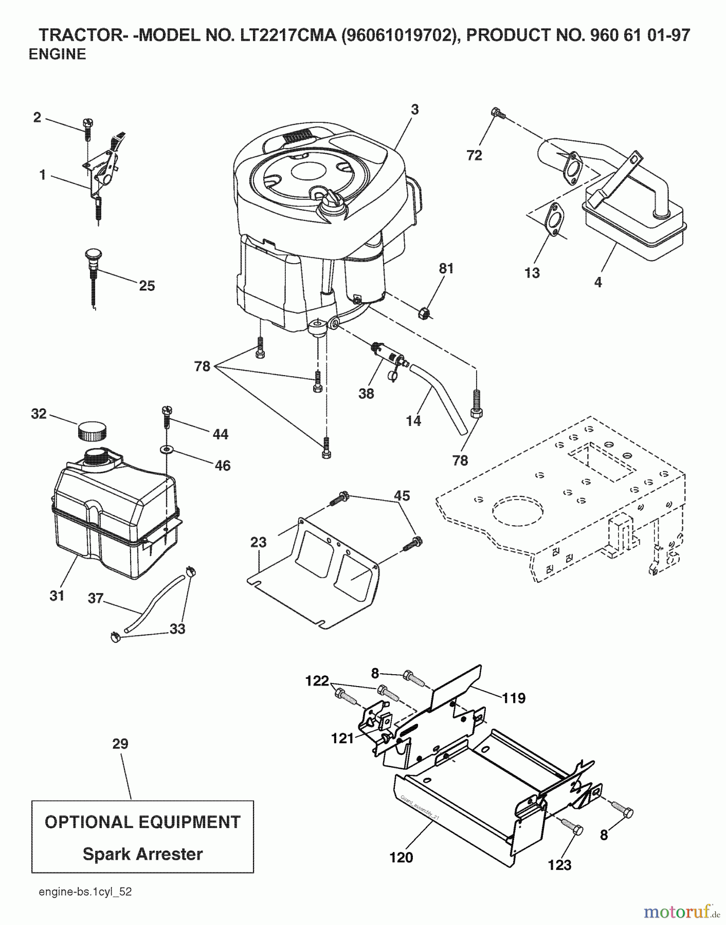  Jonsered Rasen  und Garten Traktoren LT2217 CMA (96061019702) - Jonsered Lawn & Garden Tractor (2007-09) ENGINE