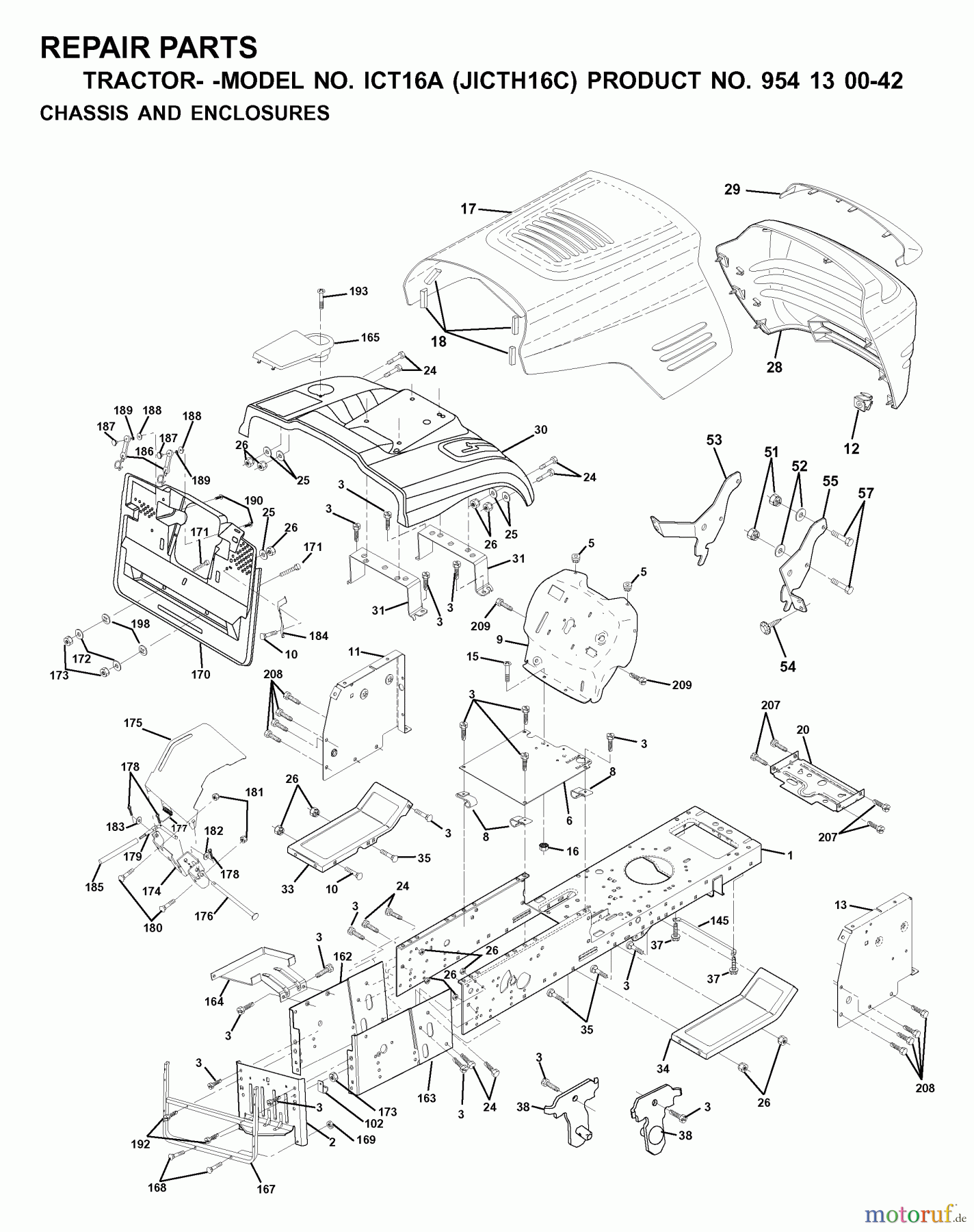  Jonsered Rasen  und Garten Traktoren ICT16A (JICTH16C, 954130042) - Jonsered Lawn & Garden Tractor (2000-02) CHASSIS ENCLOSURES
