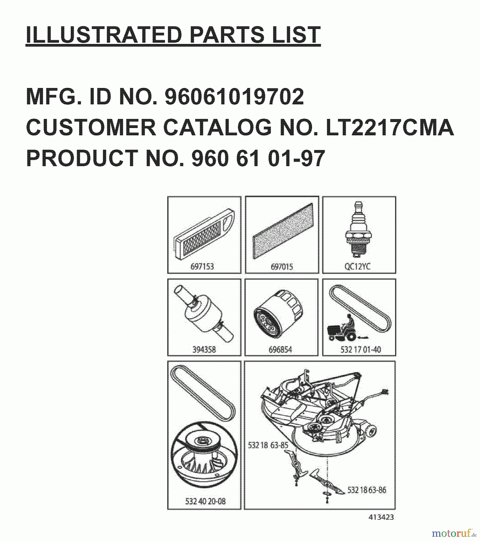 Jonsered Rasen und Garten Traktoren LT2217 CMA (96061019702) - Jonsered Lawn & Garden Tractor (2007-09) FREQUENTLY USED PARTS