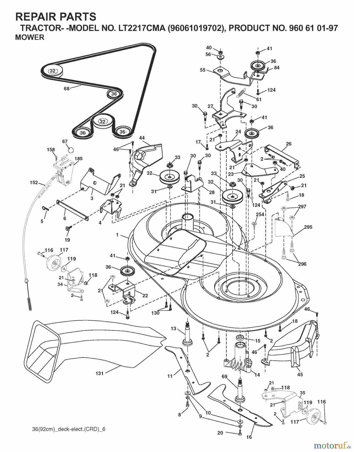 Jonsered Rasen und Garten Traktoren LT2217 CMA (96061019702) - Jonsered Lawn & Garden Tractor (2007-09) MOWER DECK / CUTTING DECK