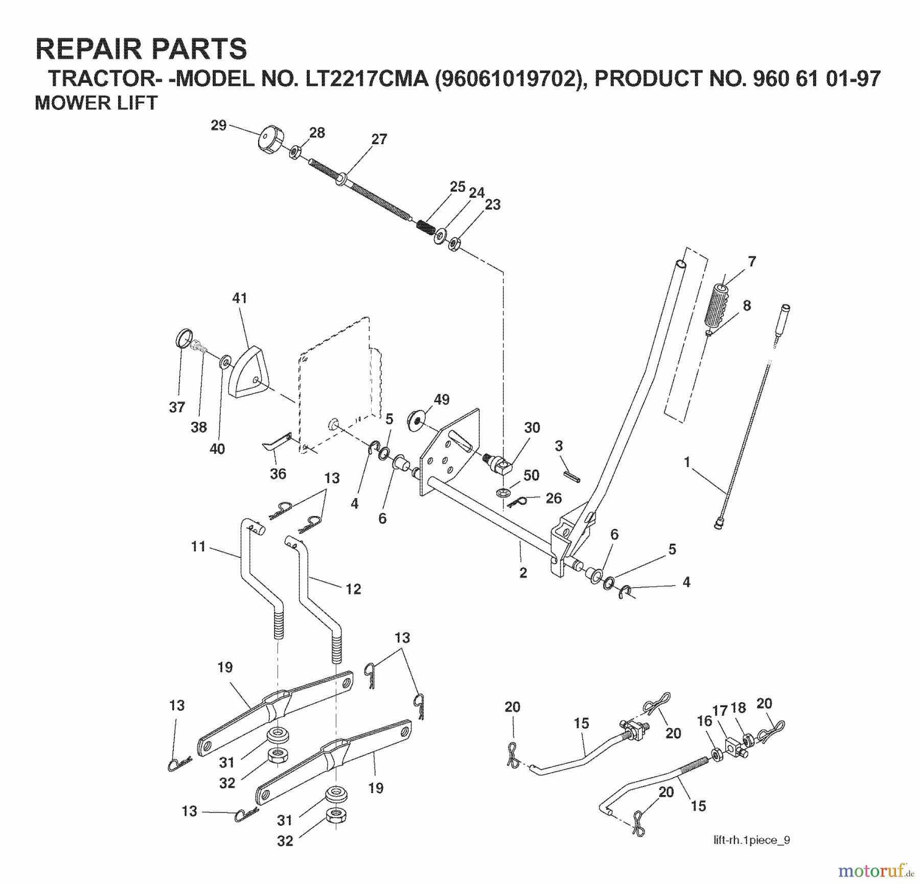  Jonsered Rasen  und Garten Traktoren LT2217 CMA (96061019702) - Jonsered Lawn & Garden Tractor (2007-09) MOWER LIFT / DECK LIFT