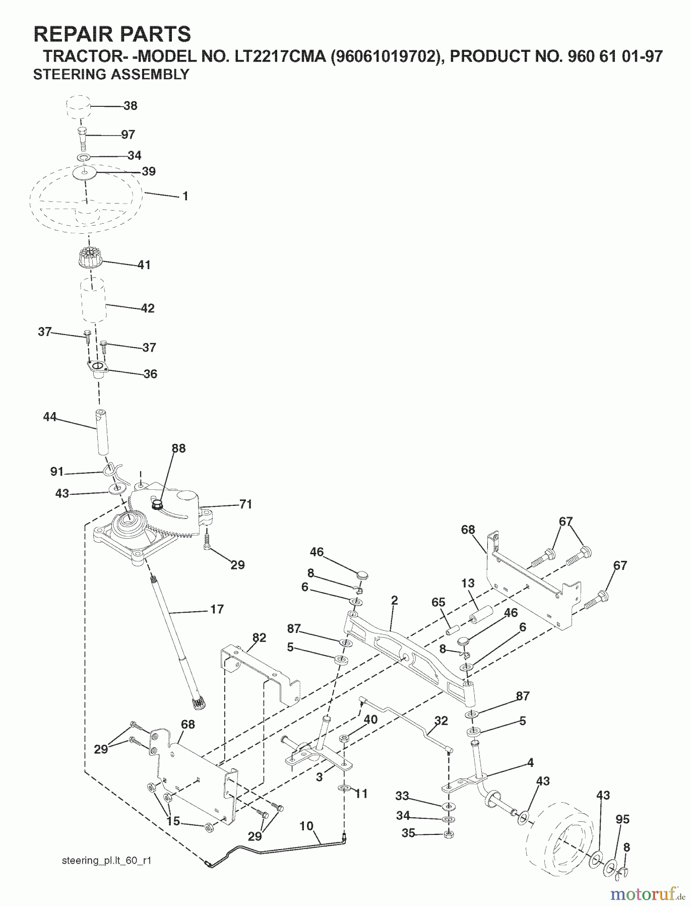 Jonsered Rasen und Garten Traktoren LT2217 CMA (96061019702) - Jonsered Lawn & Garden Tractor (2007-09) STEERING