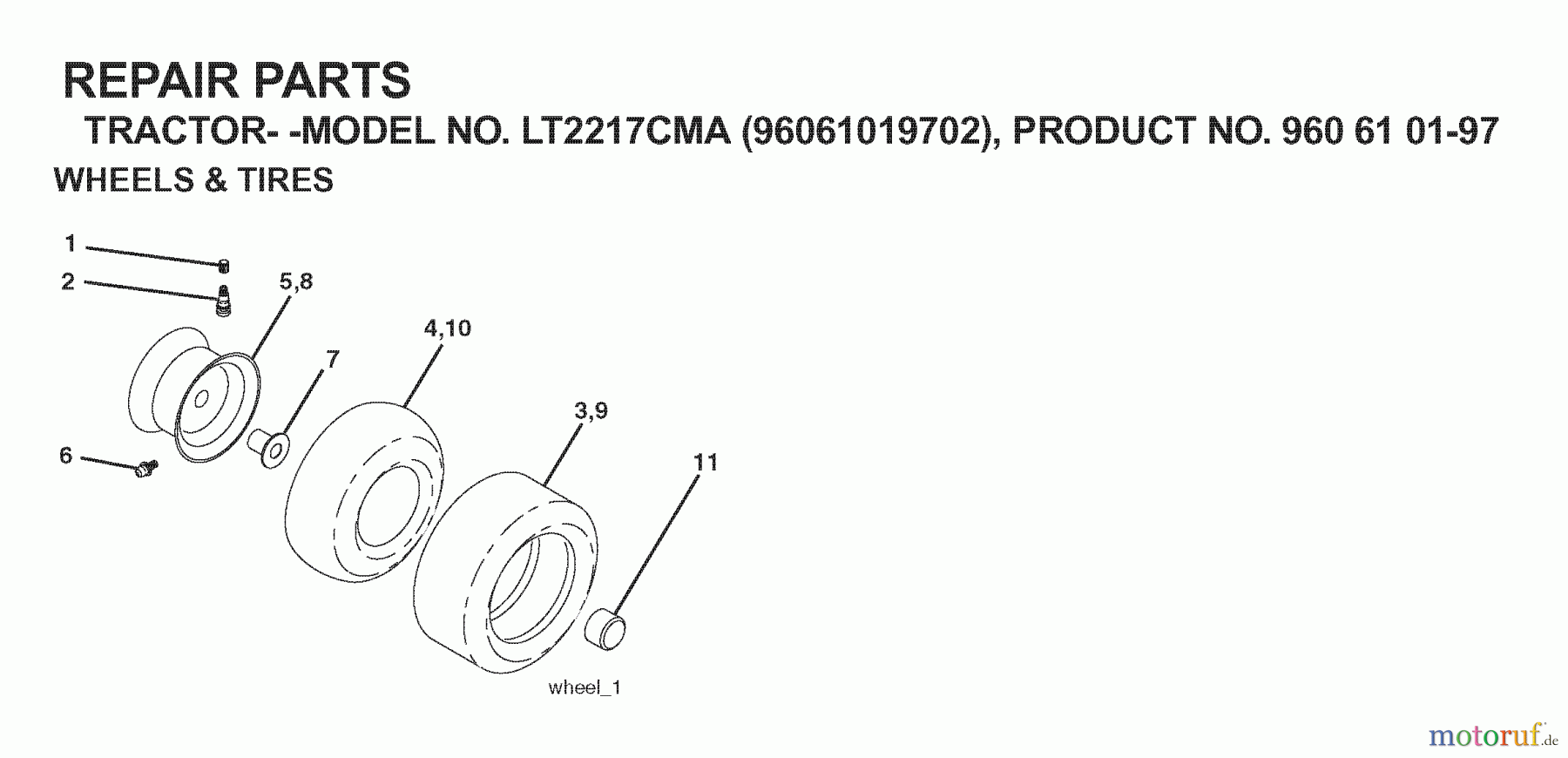 Jonsered Rasen und Garten Traktoren LT2217 CMA (96061019702) - Jonsered Lawn & Garden Tractor (2007-09) WHEELS TIRES