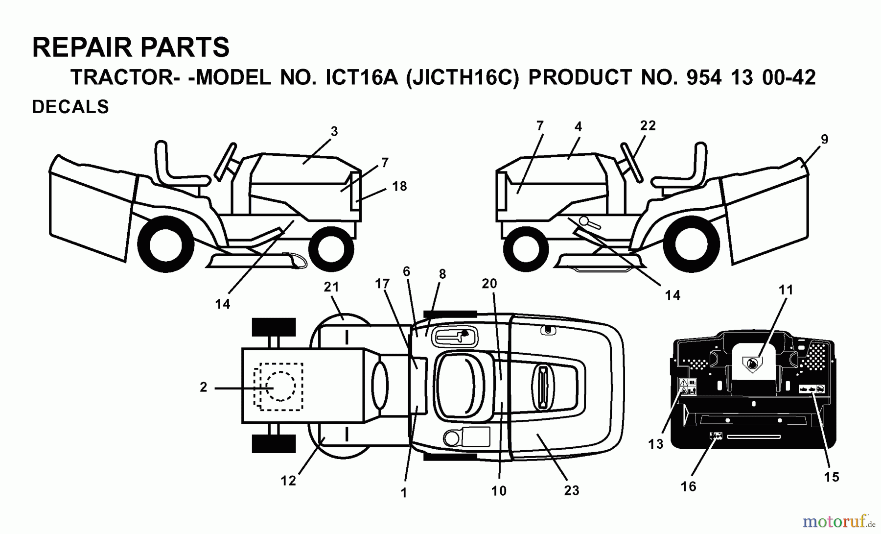  Jonsered Rasen  und Garten Traktoren ICT16A (JICTH16C, 954130042) - Jonsered Lawn & Garden Tractor (2000-02) DECALS