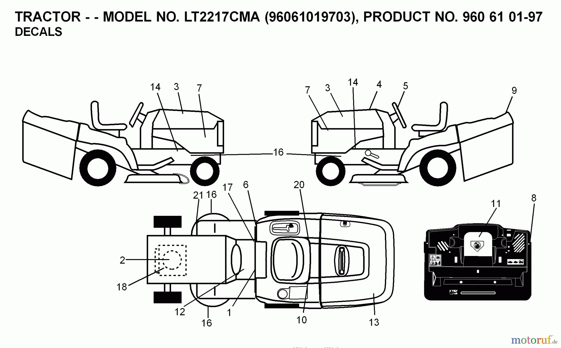Jonsered Rasen und Garten Traktoren LT2217 CMA (96061019703) - Jonsered Lawn & Garden Tractor (2008-02) DECALS