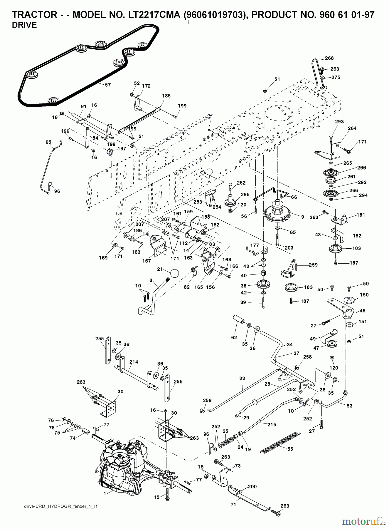 Jonsered Rasen und Garten Traktoren LT2217 CMA (96061019703) - Jonsered Lawn & Garden Tractor (2008-02) DRIVE