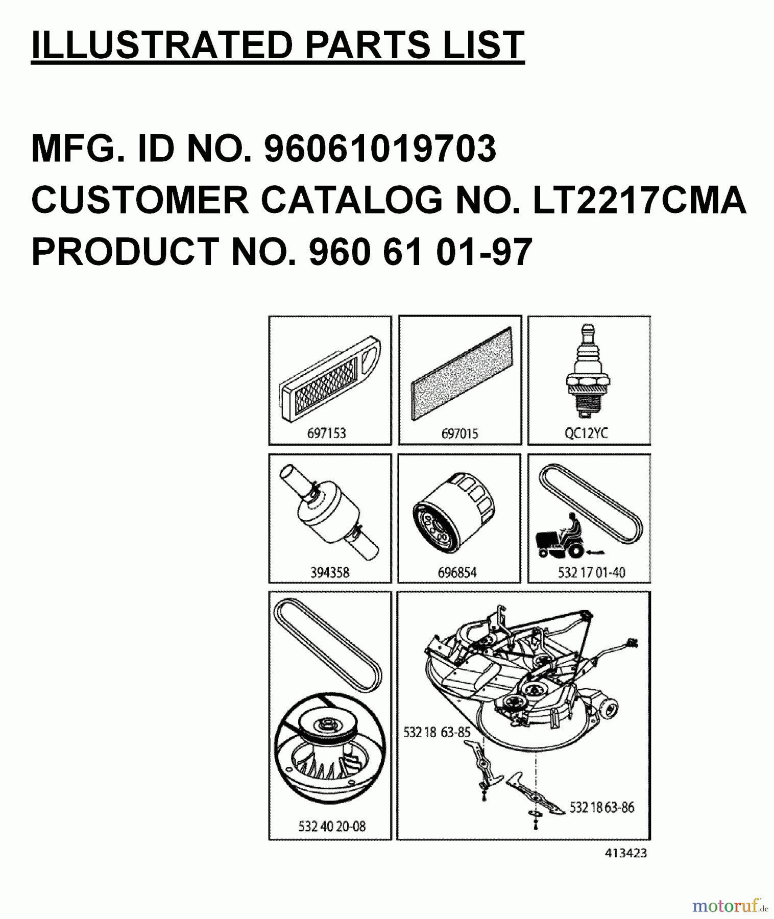  Jonsered Rasen  und Garten Traktoren LT2217 CMA (96061019703) - Jonsered Lawn & Garden Tractor (2008-02) FREQUENTLY USED PARTS