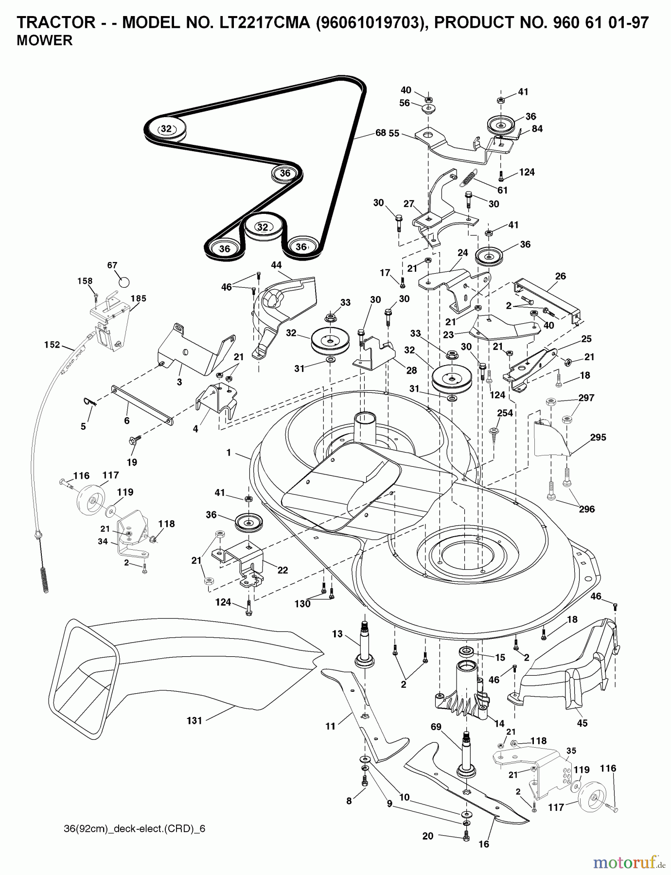  Jonsered Rasen  und Garten Traktoren LT2217 CMA (96061019703) - Jonsered Lawn & Garden Tractor (2008-02) MOWER DECK / CUTTING DECK
